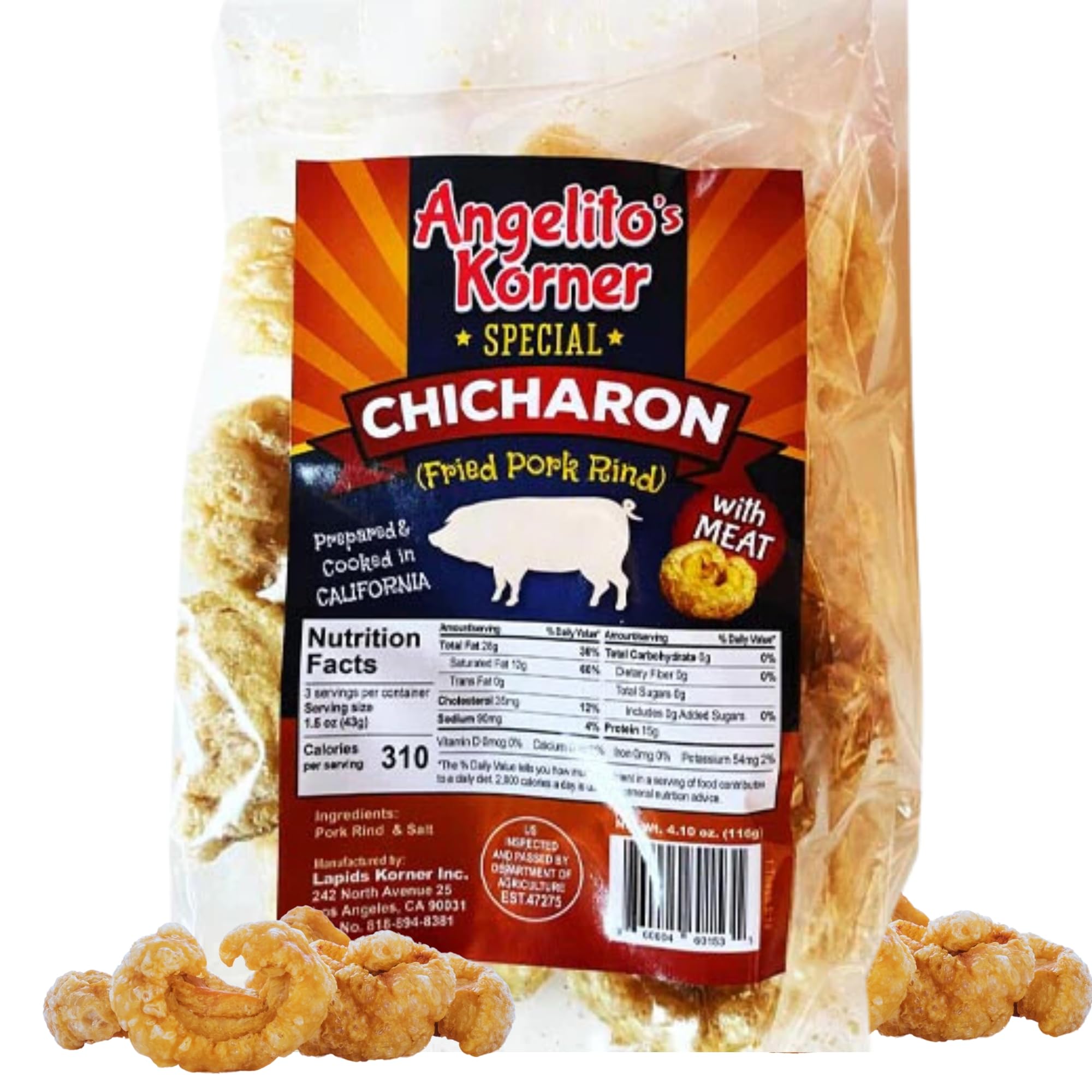 Generic Angelito's Korner Special Chicharon Pork Rinds Fried Pork Skins Zero Carbs Keto Friendly Snack Gluten Free