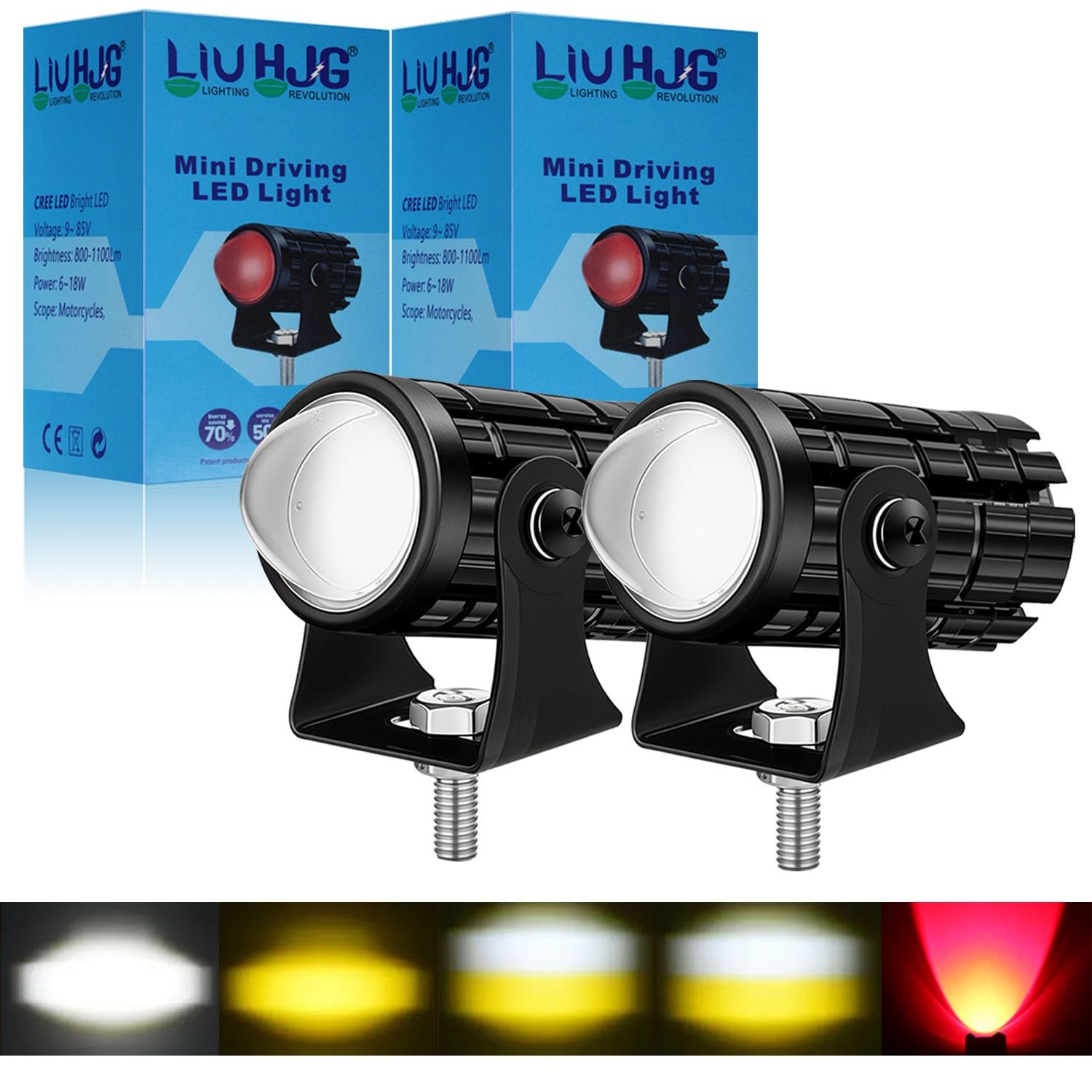 OTO2EYE Original DC Power18W each Mini Gun Driving Fog Light Universal For All Models of Motorcycle, Bikes, Scooters, Projector (Pack of 2, Yellow & White)