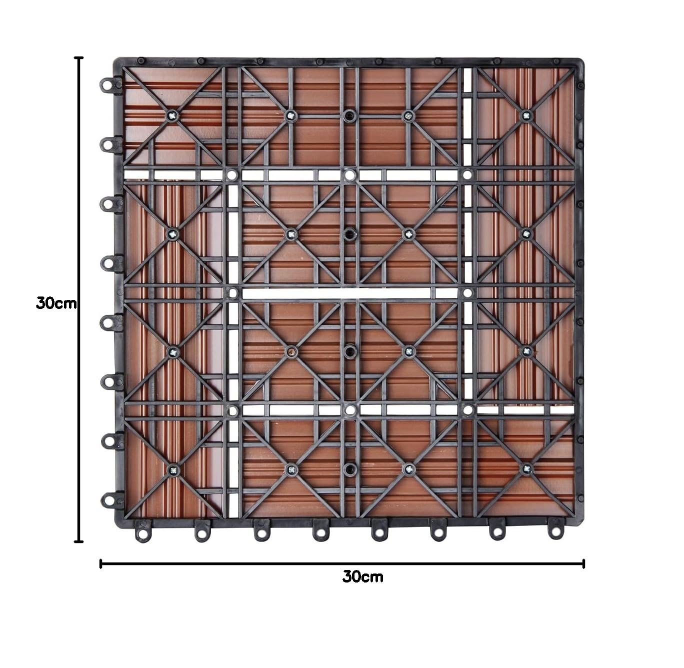 BAKAJI Juego de 11 piezas de azulejos WPC para jardín exterior, patio, balcón, suelo con drenaje de agua, azulejos de montaje empotrado, resistente a los agentes atmosféricos, diseño incrustado