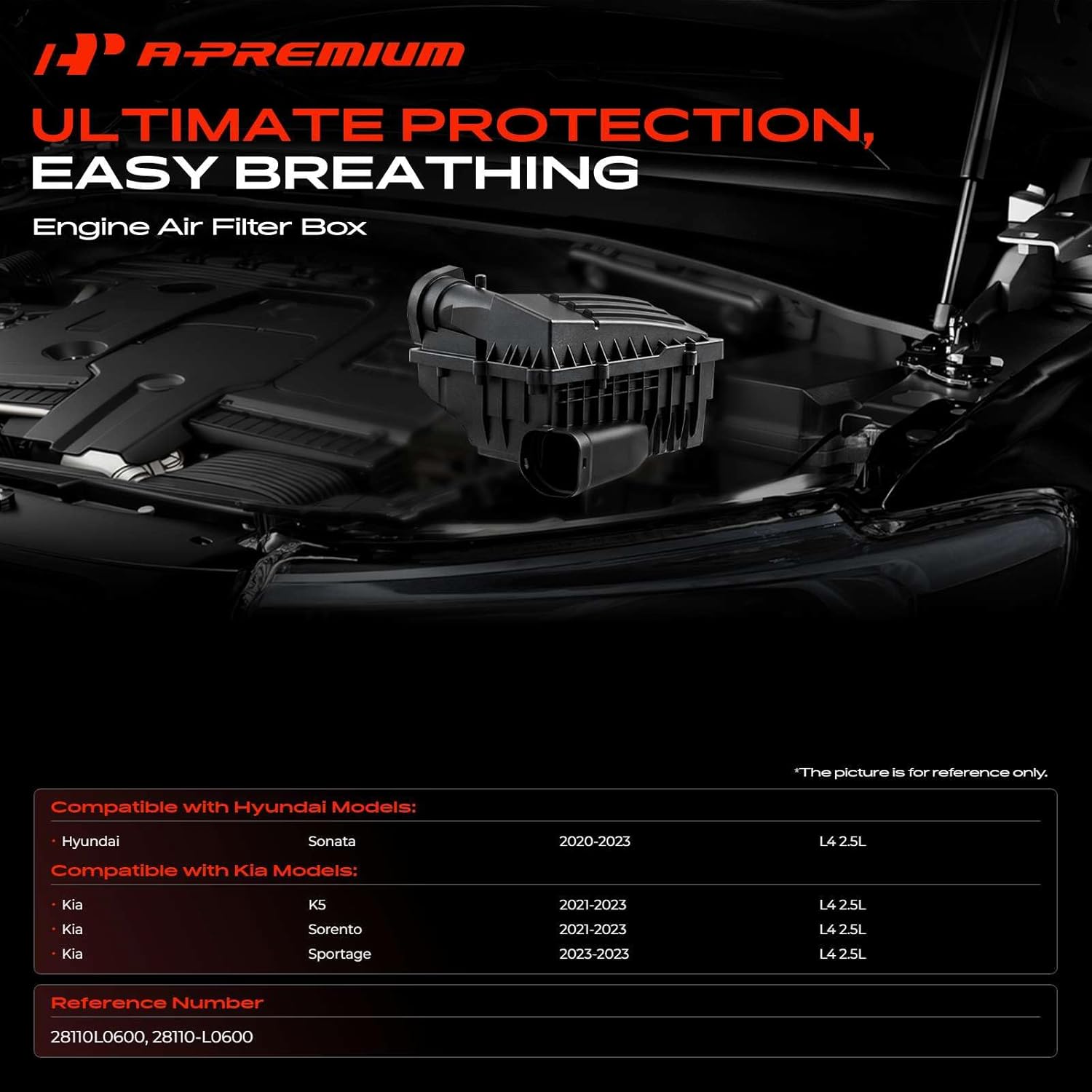 A-Premium Engine Air Filter Cleaner Box Housing Compatible with Hyundai Sonata 2020-2023 & Kia K5 Sorento 2021-2023, Sportage 2023, L4 2.5L, Replace# 28110L0600, 28110-L0600