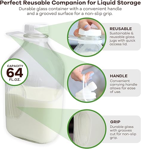 Miniatura 3 de Botella de vidrio pesado de leche con tapas extra The Dairy Shoppe Vajilla Transparente