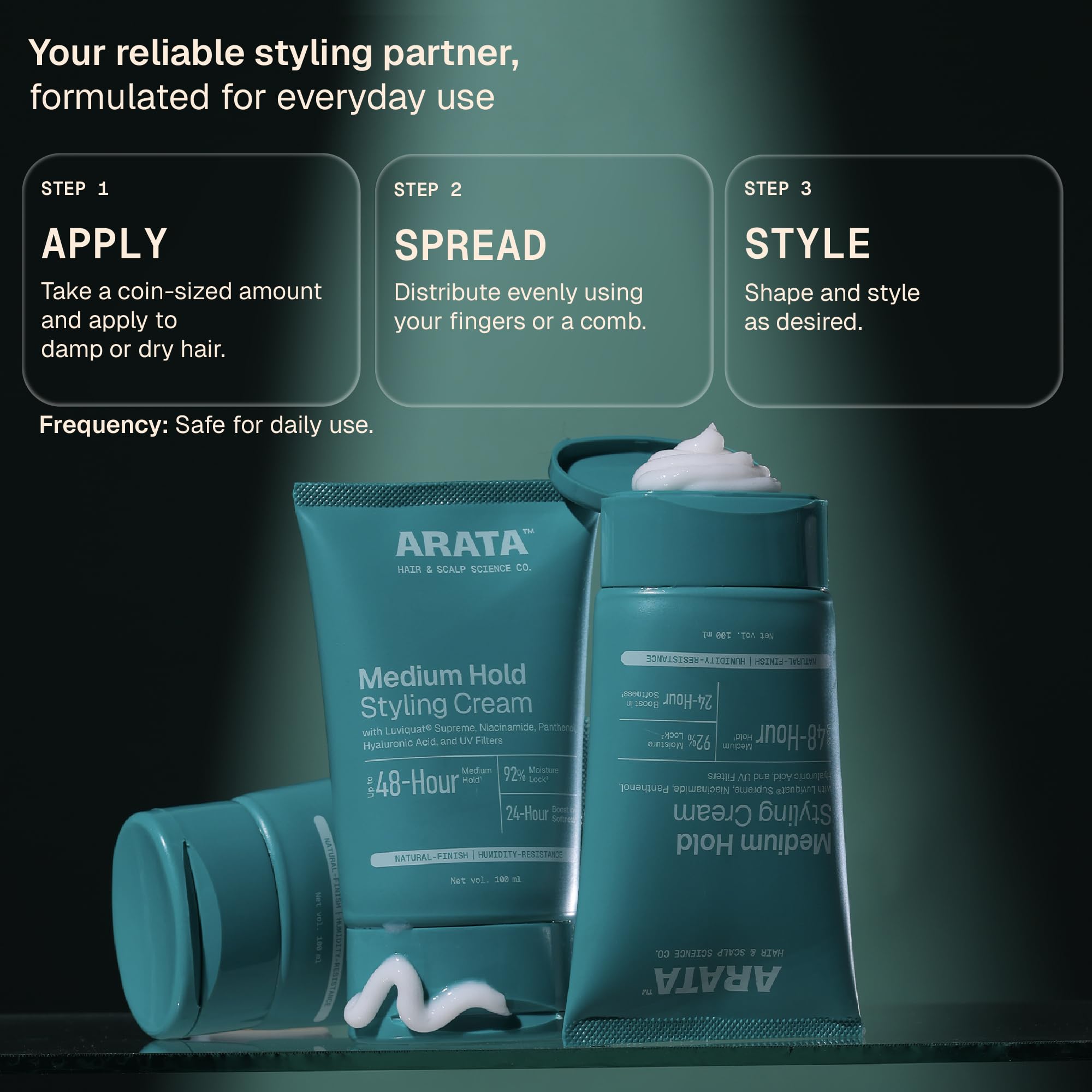 Arata Styling Hair Cream with Niacinamide | Adds Medium Hold | Humidity-Resistant | Reduces Frizz & Flyaways | Boosts Moisture | Paraben, Silicone, Alcohol-Free | For All Hair Types |100 ml 4