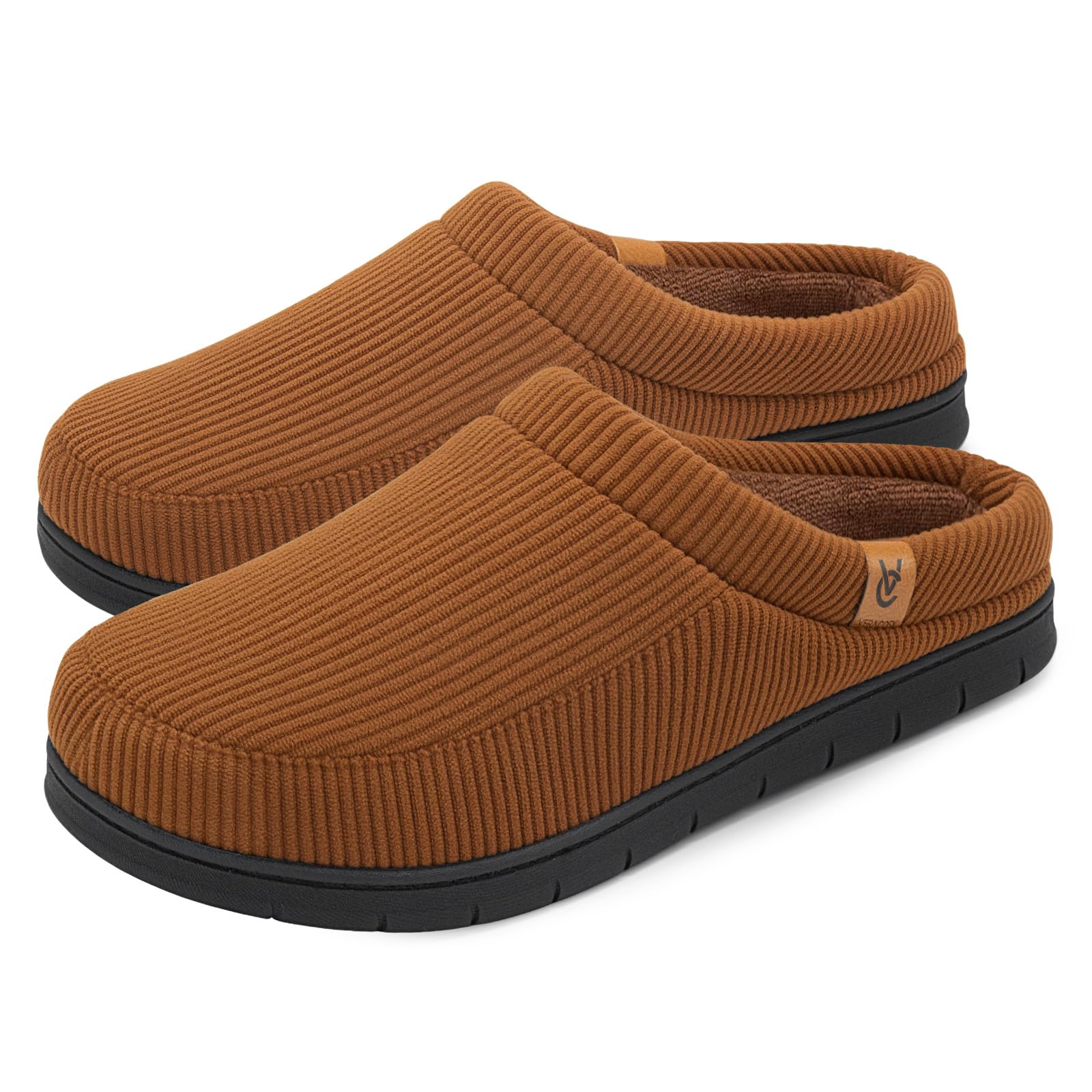 VeraCosy Herren Cord Mokassin Hausschuhe Memory Foam Winter Pantoffeln Zuckermandeln, 42-43 EU