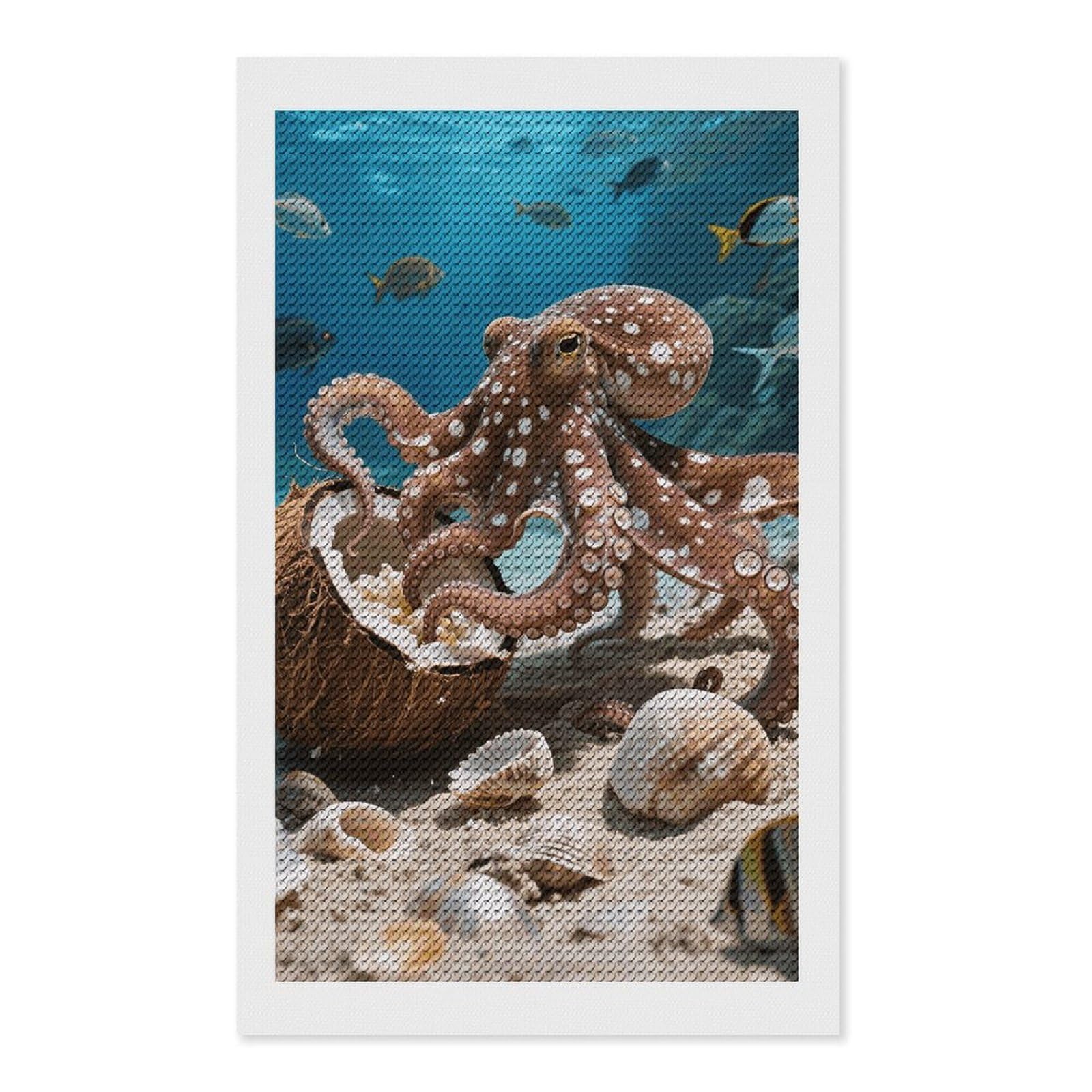 FodPand Coconut Octopus 5D Diamond Painting Kits for Adults Beginners Full Drill Round Diamond Dots Pictures Gem Art Supplies for Home Wall Room Decoration DIY Craft Set Gift 12x20