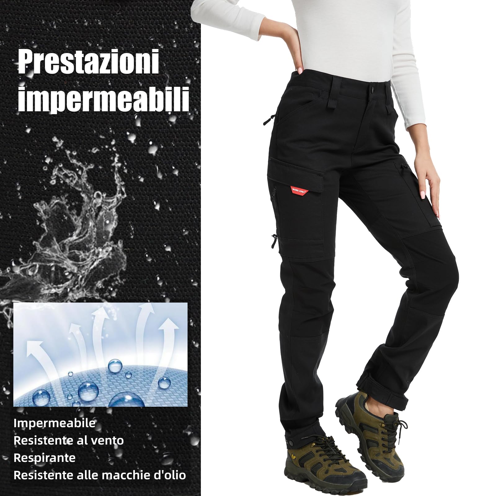 WORK IDEA Pantaloni da Trekking da Donna, Elasticizzati, Slim Fit, Impermeabili, Adatti per attività all'aperto