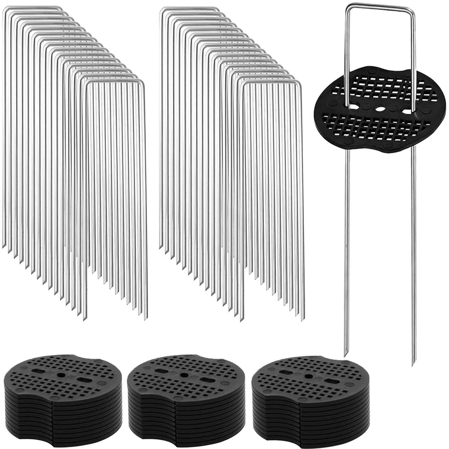 Wopanxye 30 Pack U Shaped Ground Pegs, 200 mm x 40 mm, Silver Hot-dip galvanizing Weed Membrane Pegs, Adjustable Width Sharp Ends, for Weed Fabric, Insect Net, Geogrid, Fence, Hoses — image 1
