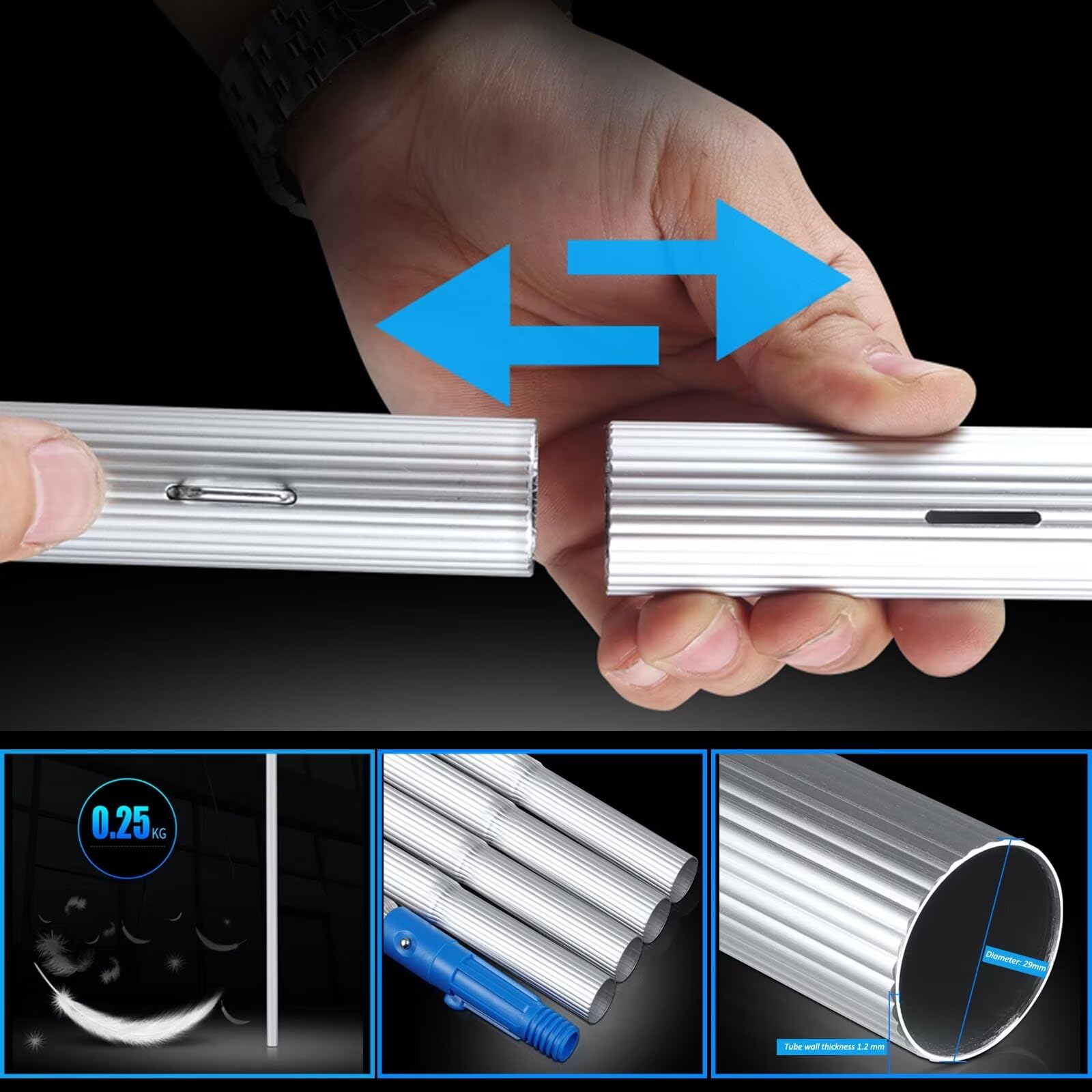 Cepillo de limpieza de paneles solares ajustable de 5 a 12 m y kit de poste de alimentación de agua, herramienta de limpieza de ventanas para un lavado eficiente de paneles solares y ventanas, cabezal