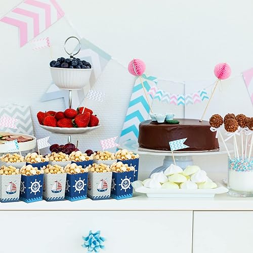Miniatura 5 de 48 cajas de palomitas de maíz de marinero, decoraciones de fiesta con temática náutica, cajas de regalo de papel para regalos de anclaje náutico del