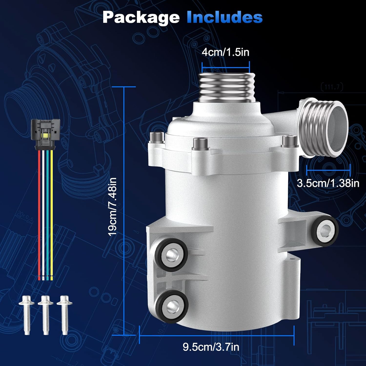 Electric Engine Water Pump Compatible with BMW 320i, 328i, 320i xDrive, 328i xDrive, X1 sDrive/xDrive, 135KW with Wiring Harness and Bolts 11517597715,11517571508