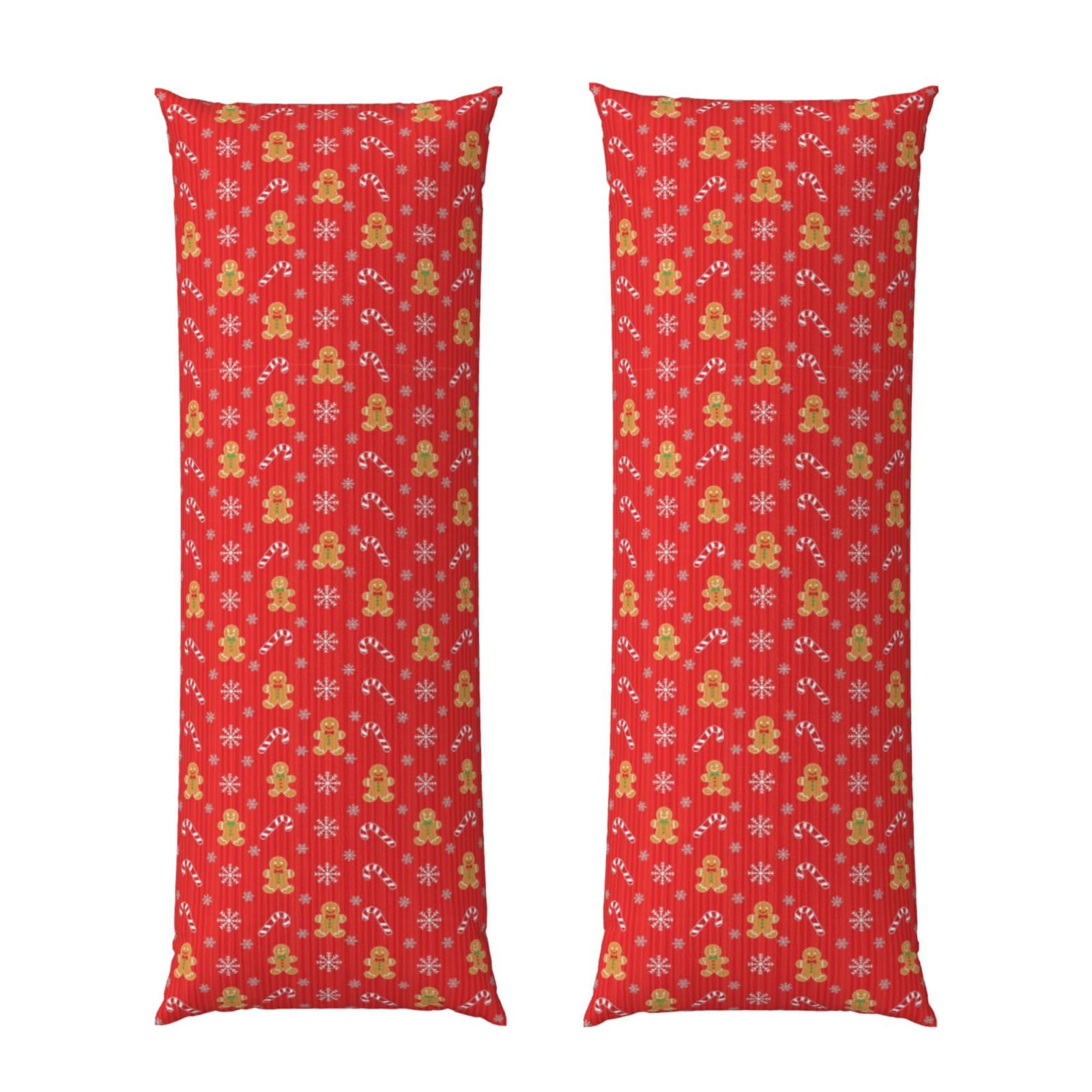 Body Pillow Cover 20x60 Christmas Red Gingerbread Cookies Candy Canes, Soft Microfiber Long Pillowcase with Zipper Closure, Breathable Plush Cushion Case for Bed Home Hotel