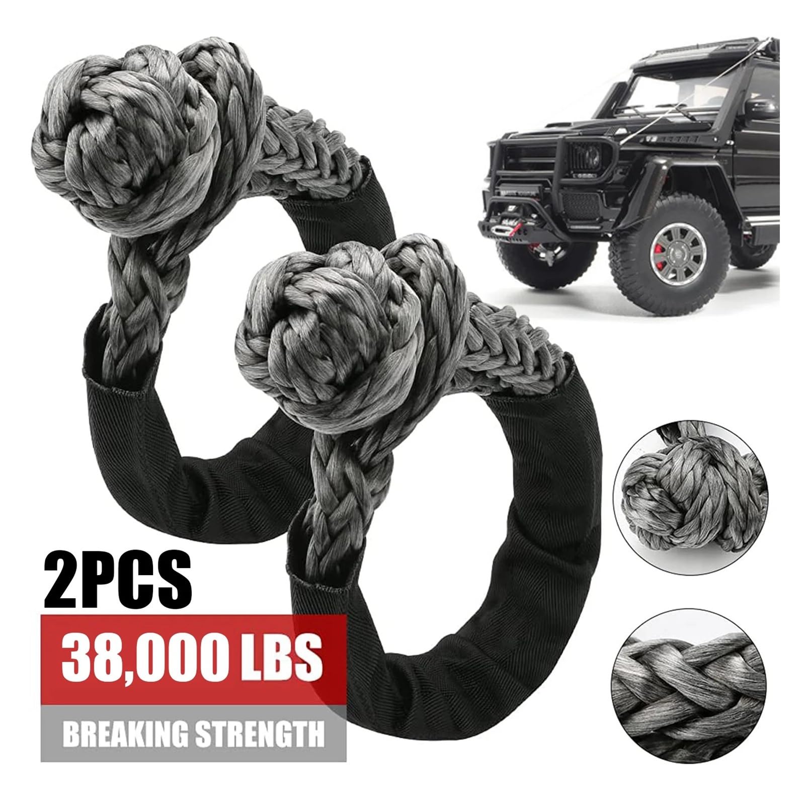 2 Szt. Zestaw Do Odzyskiwania Miękkich Szekli Miękkie Szekle Z Tuleją Ochronną Żeglowania ATV SUV 4X4 Truck Solidna I Niezawodna(Black)