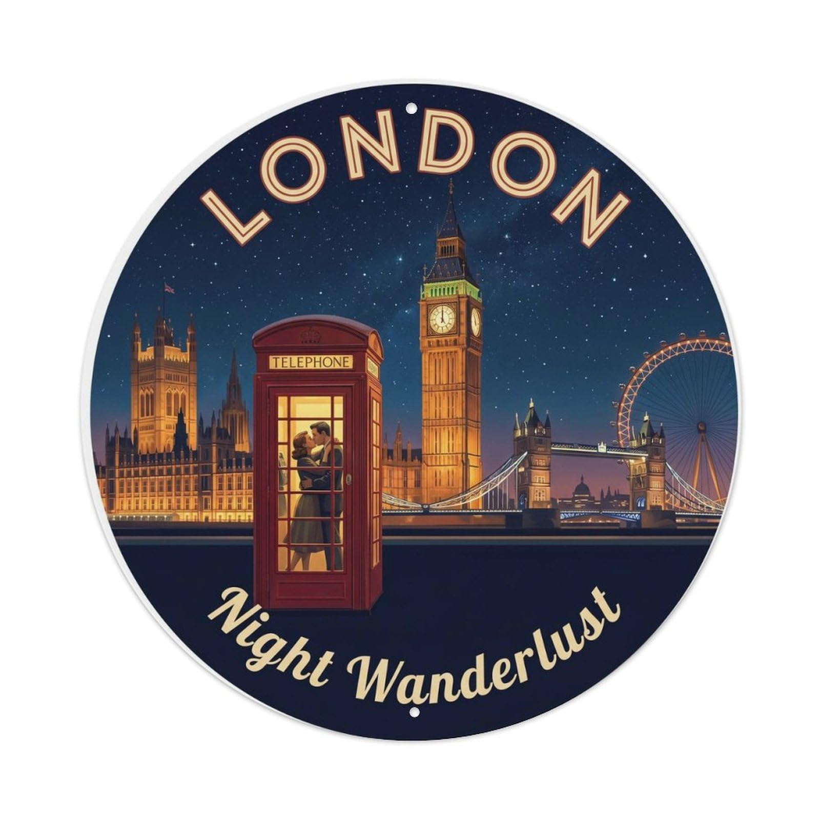 Fqcyn Style Vintage Travel London Night Wanderlust Metal Tin Sign