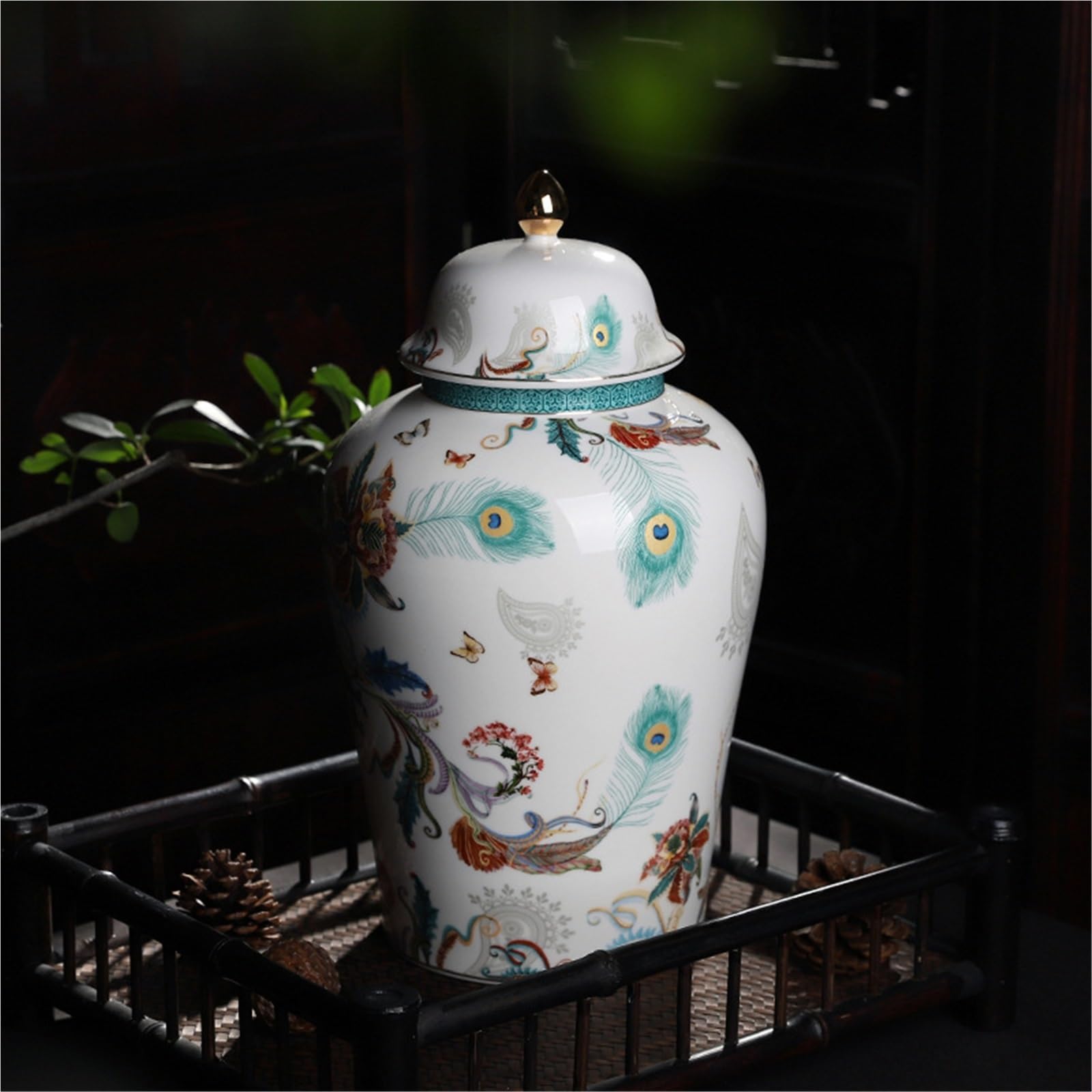 Wazon na Imbirowy Słoik Emaliowany Słoik Na Imbir, Dekoracja Domu, Wazon Do Salonu, Ceramiczna Puszka Herbatę Słoiki do Przechowywania(12x20.5cm)