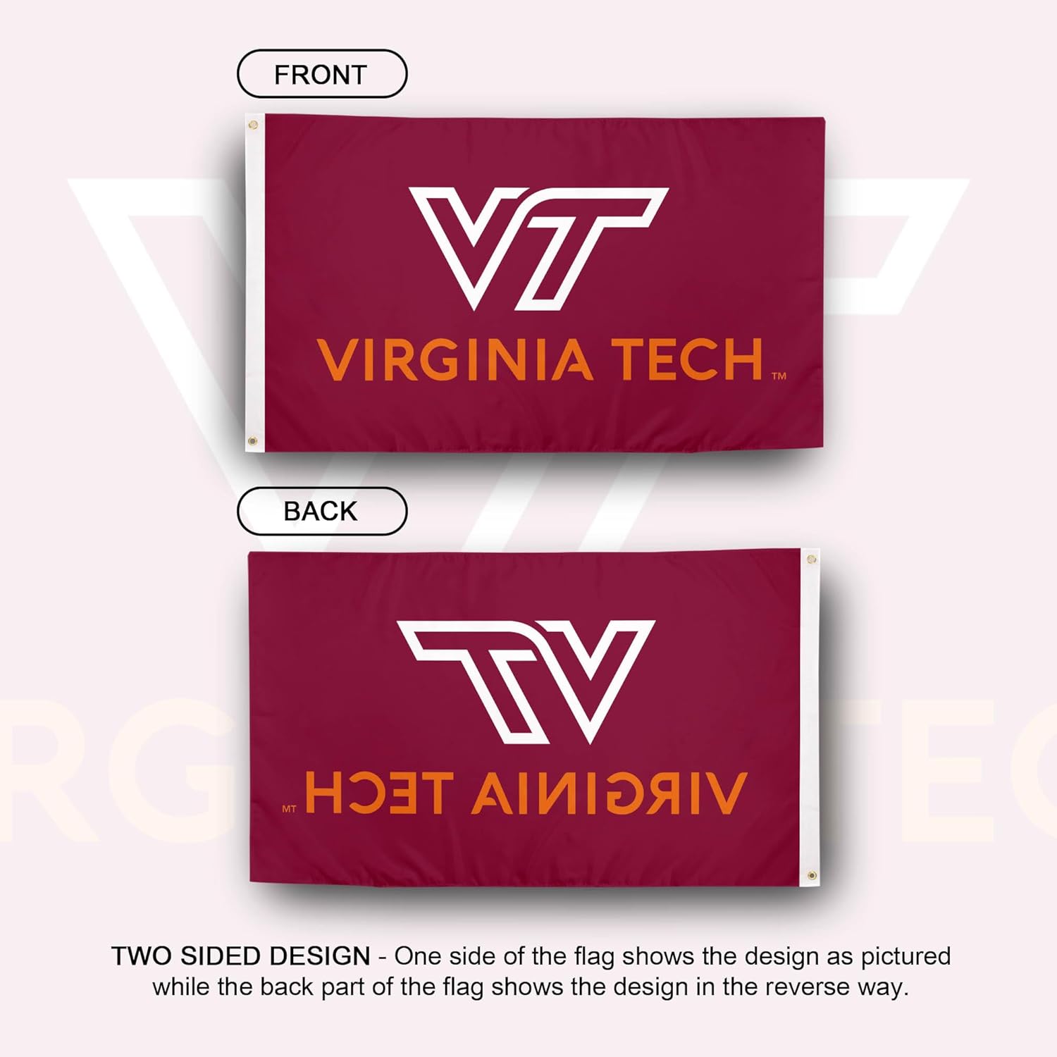 Desert Cactus Virginia Tech VT Flag - 3 x 5 Feet Hokies Banner, Indoor/Outdoor Durable Fabric, 100% Polyester Design (Style 3) - Image 2