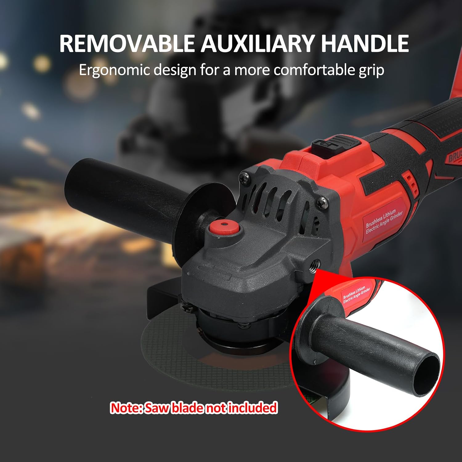 Removable auxiliary handle being attached to the angle grinder