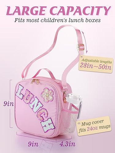 Miniatura 4 de Alphatool Bolsa de almuerzo aislada para niños con correa ajustable, reutilizable, fácil de limpiar, lonchera para niñas, lonchera para niños,