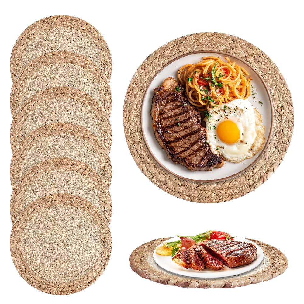 JOAASU Round Woven Placemats, Round Placemats Set of 6, 30cm Placemats, Place Mats For Table, Heat-Resistant for Appetizers, Lunch, Mains, Parties, Food Presentation (6 PCS)