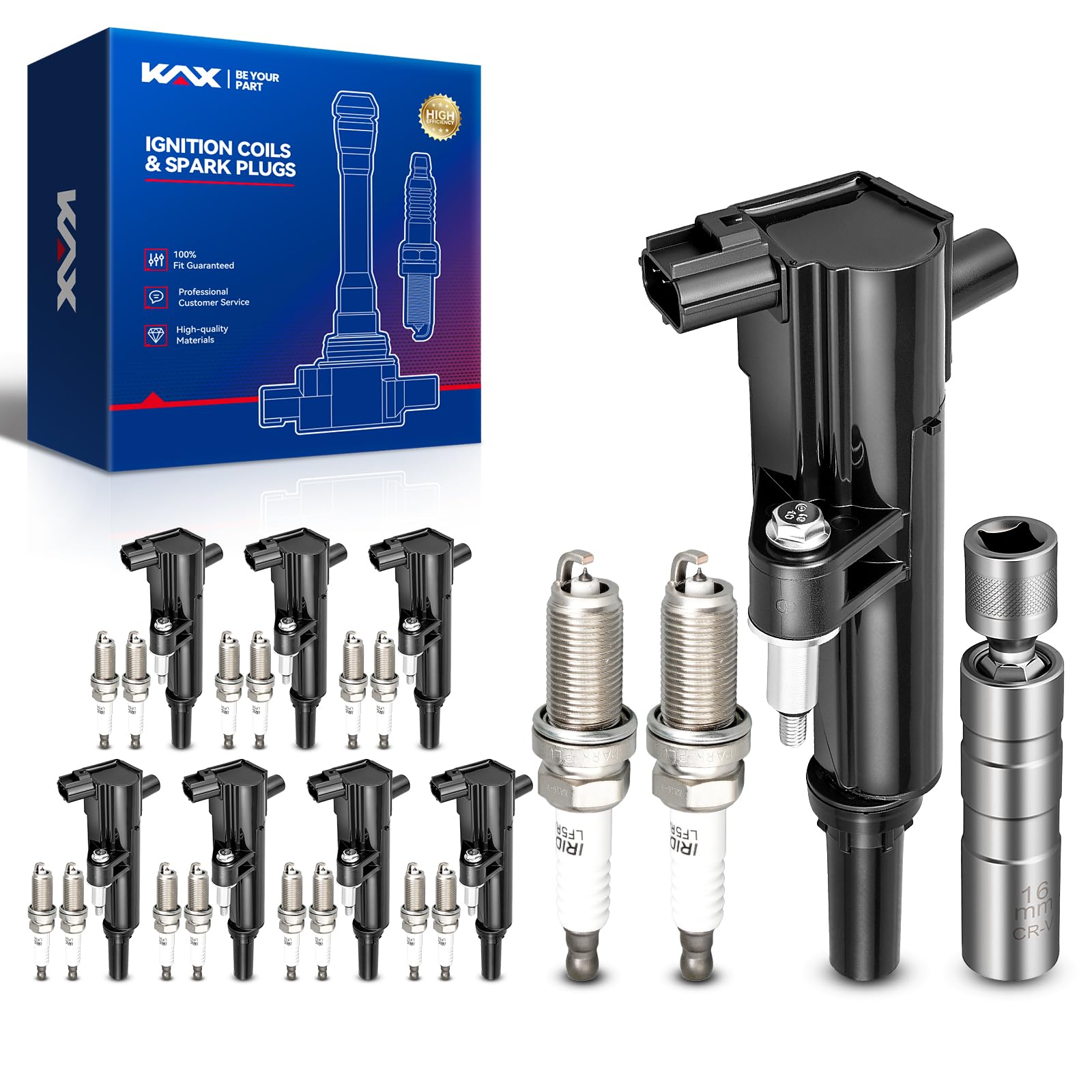 KAX 8 Ignition Coils &amp; 16 Spark Plugs Set Fit for Ram 1500 Dakota Durango