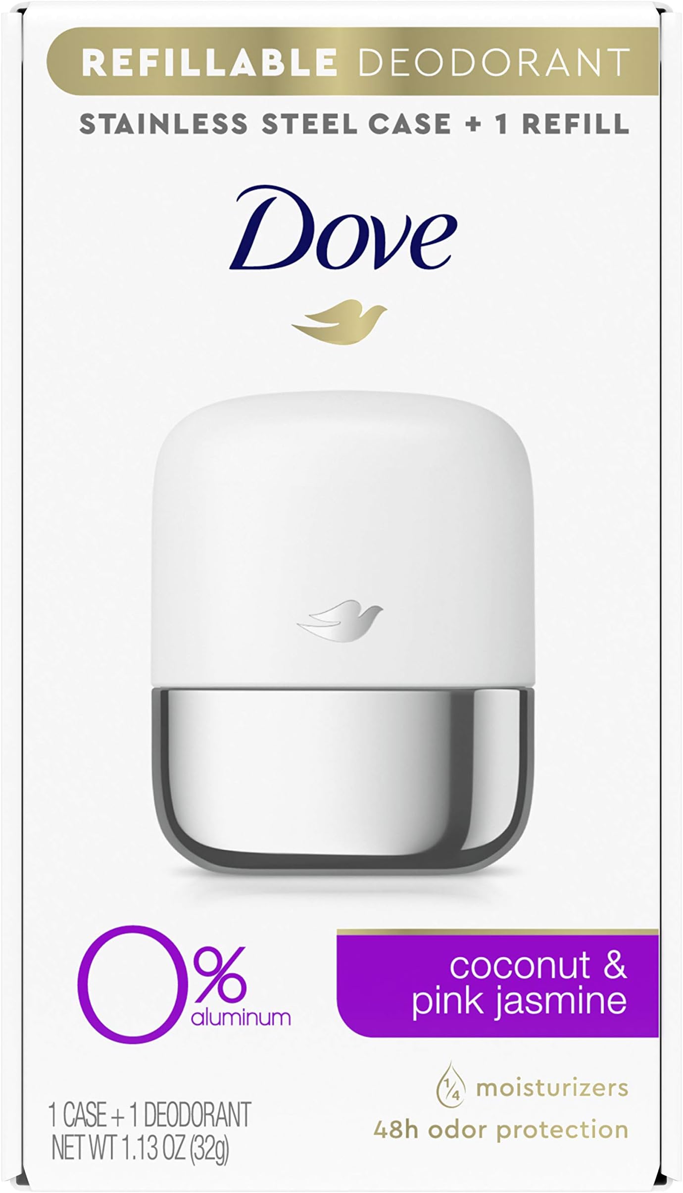 Refillable Deodorant Starter Kit 0% Aluminum Coconut & Pink Jasmine Aluminum Free Deodorant 1.13 oz