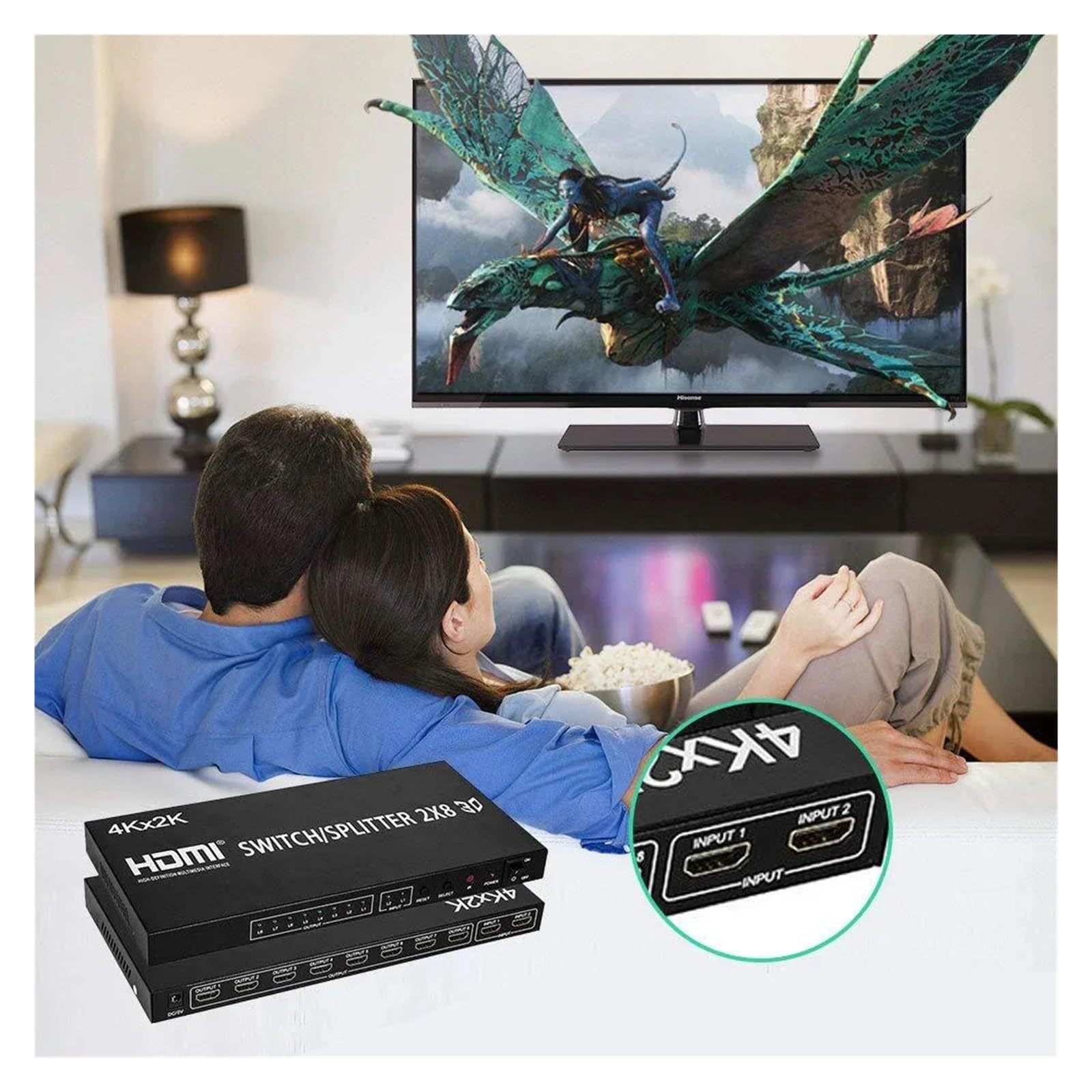 Convertitore Digitale, Selettore di commutazione 4K 3D 2x8 2 in 8 out Splitter 1 a monitor schermo display