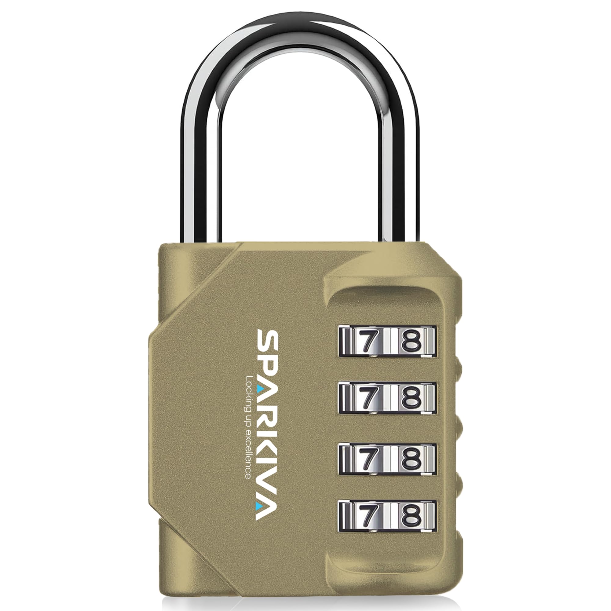 Sparkiva Combination Padlock with Code, 4 Digit Heavy Duty Padlock Weatherproof & Rust-Resistant Gym Locker Padlocks for School & Garage – Secure & Durable Code Padlock,Gold