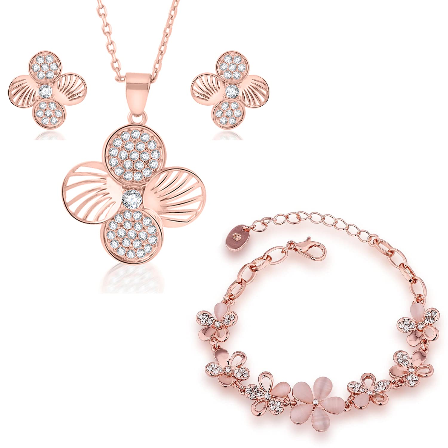 See full amazon price history chart for Okos Rose Gold Plated Crystal Jewellery Combo Of Floral Design Alloy Pendant Set With Adjustable Link Bracelet Studded With White Crystal Stones For Girls And Women CO1000394 Okos Rose Gold Plated Crystal Jewellery Combo Of Floral Design Alloy Pendant Set With Adjustable Link Bracelet Studded With White Crystal Stones For Girls And Women CO1000394 (B09491WN3D) Amazon Price History, Amazon Price Tracker