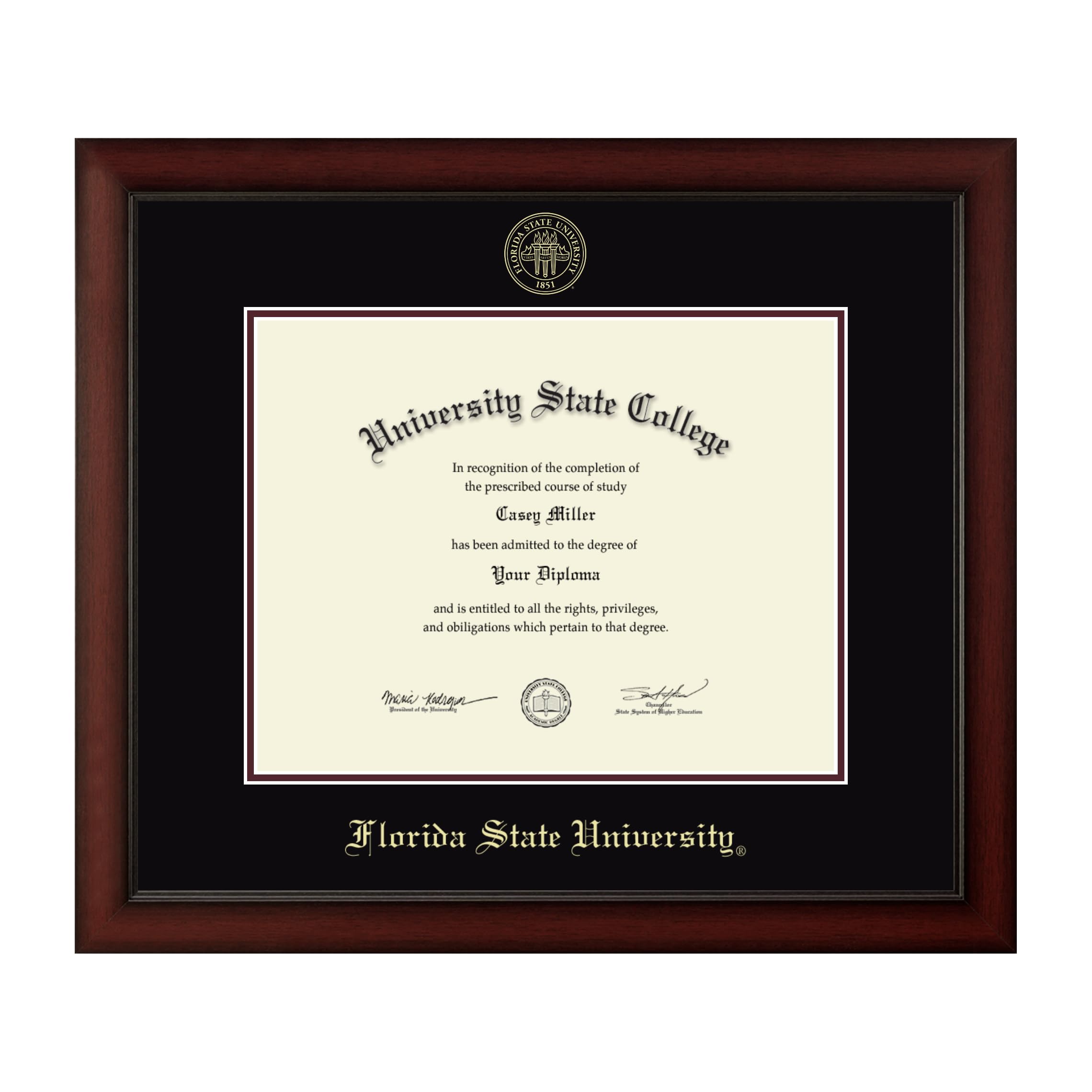 Framerly - Florida State University 14"w x 11"h Diploma Frame - Fits a bachelor's, master's and phd - Gold Embossed Diploma Frame - Cherry Moulding