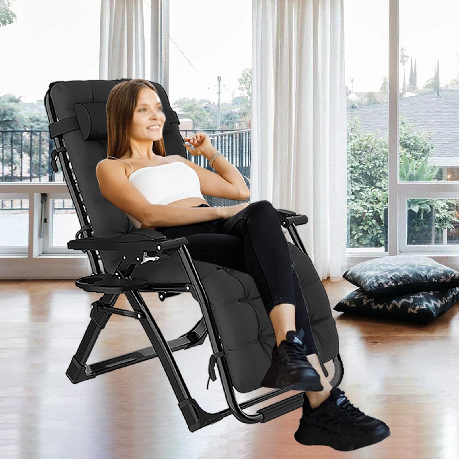 Ferzone Zero Gravity Liegestuhl - Klappbare Sonnenliege Mit Kopfstütze & Getränkehalter (120kg Tragkraft)