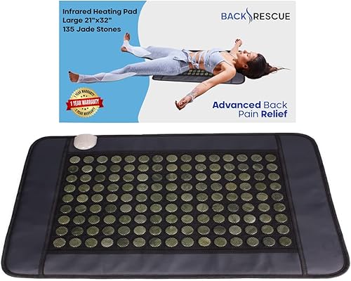 Back Rescue Almohadillas térmicas de infrarrojos lejanos para dolor de espalda, calambres, grandes de 21 x 32 pulgadas, potentes 135 piedras de jade
