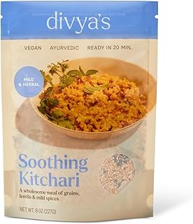 Divya's Soothing Kitchari, Mild & Herbal, One-Pot Ayurvedic Meal with Grains, Lentils, & Spices, Healthy & Nourishing Plant-Based Meal, Vegan, Non-GMO, Gluten Free, Organic, Family Size - 4 Meals