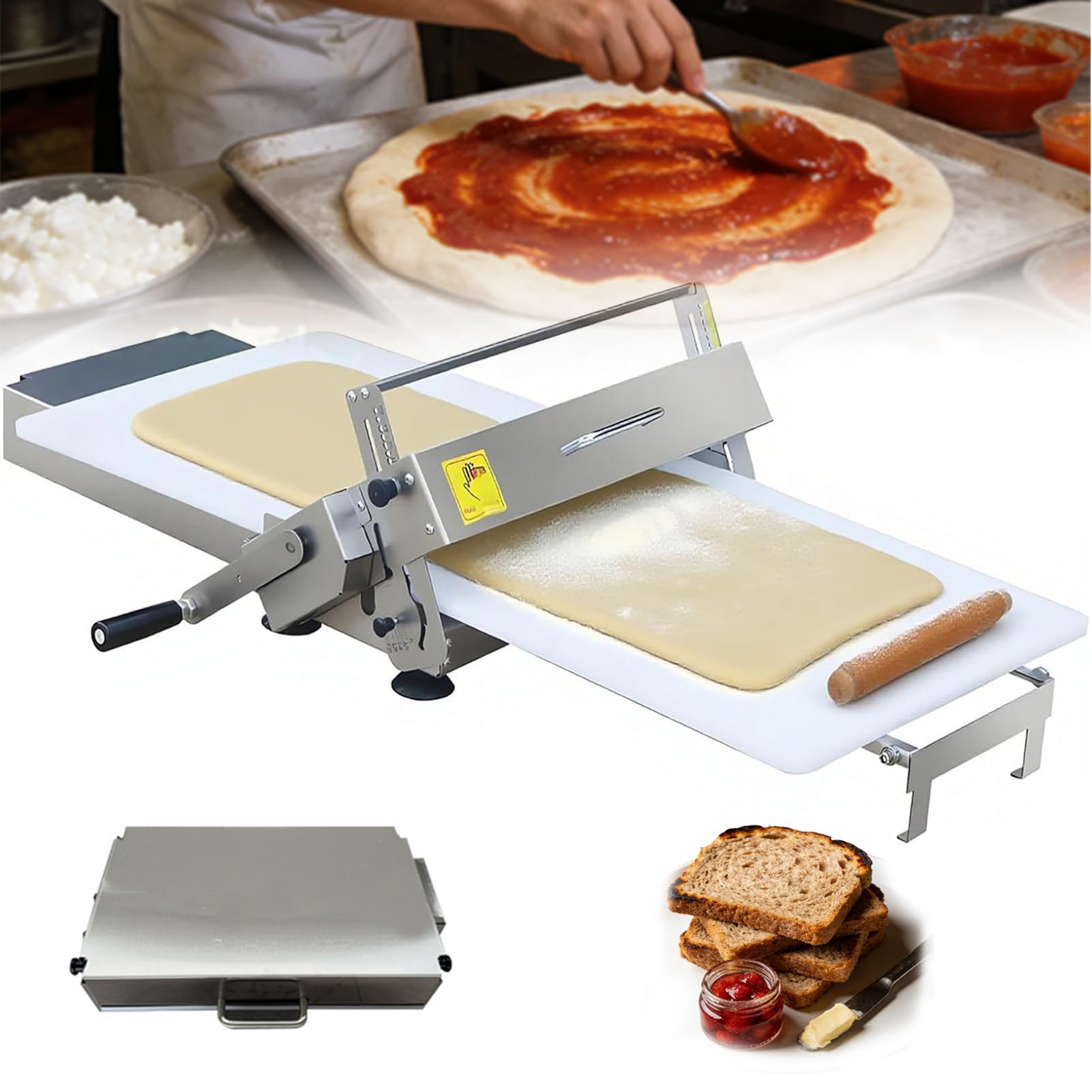 Joyfitness Stainless Steel Dough Sheeter, Manual Foldable Pastry Machine, Adjustable Thickness 0-27mm, 30x60cm/40x90cm Large Dough Board for Homemade Pizza, Fudge Crust, Croissants, Bakery Equipment
