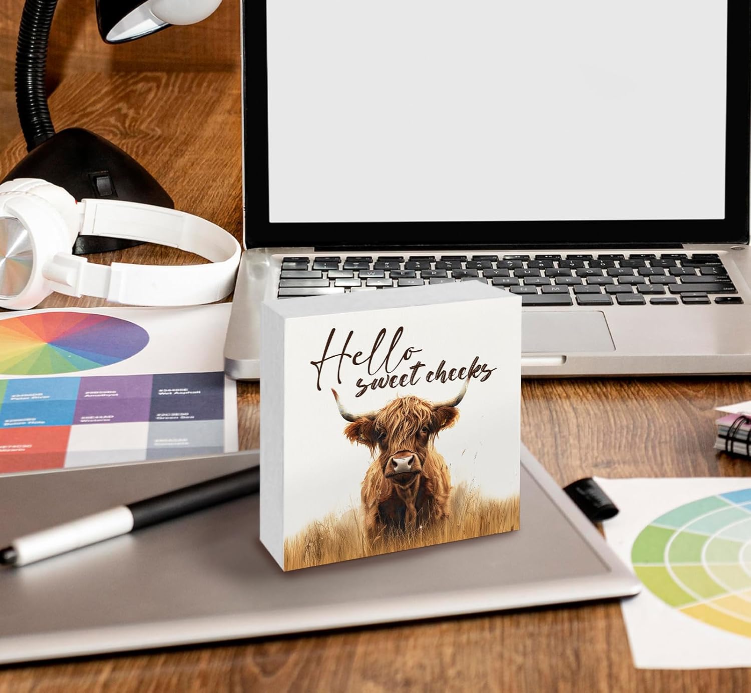 Funny Western Highland Cow Sign, Hello Sweet Cheeks Home Decor Signs, Rustic Farmhouse Animal Office Badroom Decor, Highland Cow Gifts For Women Lovers - Image 5