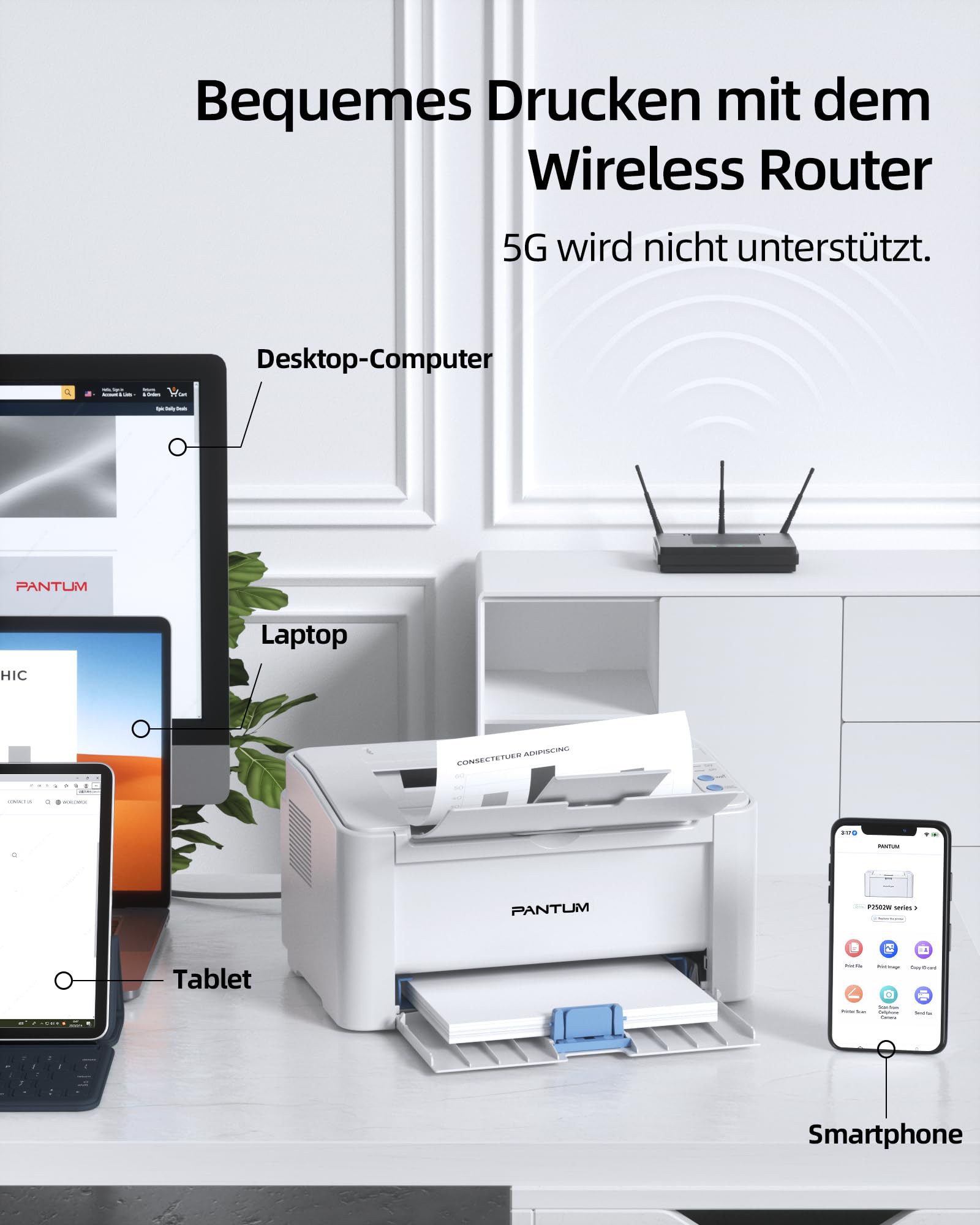 Bezprzewodowa drukarka laserowa Pantum P2502W do użytku domowego w biurze, drukarka czarno-biała z funkcją drukowania mobilnego, WIFI 22 str