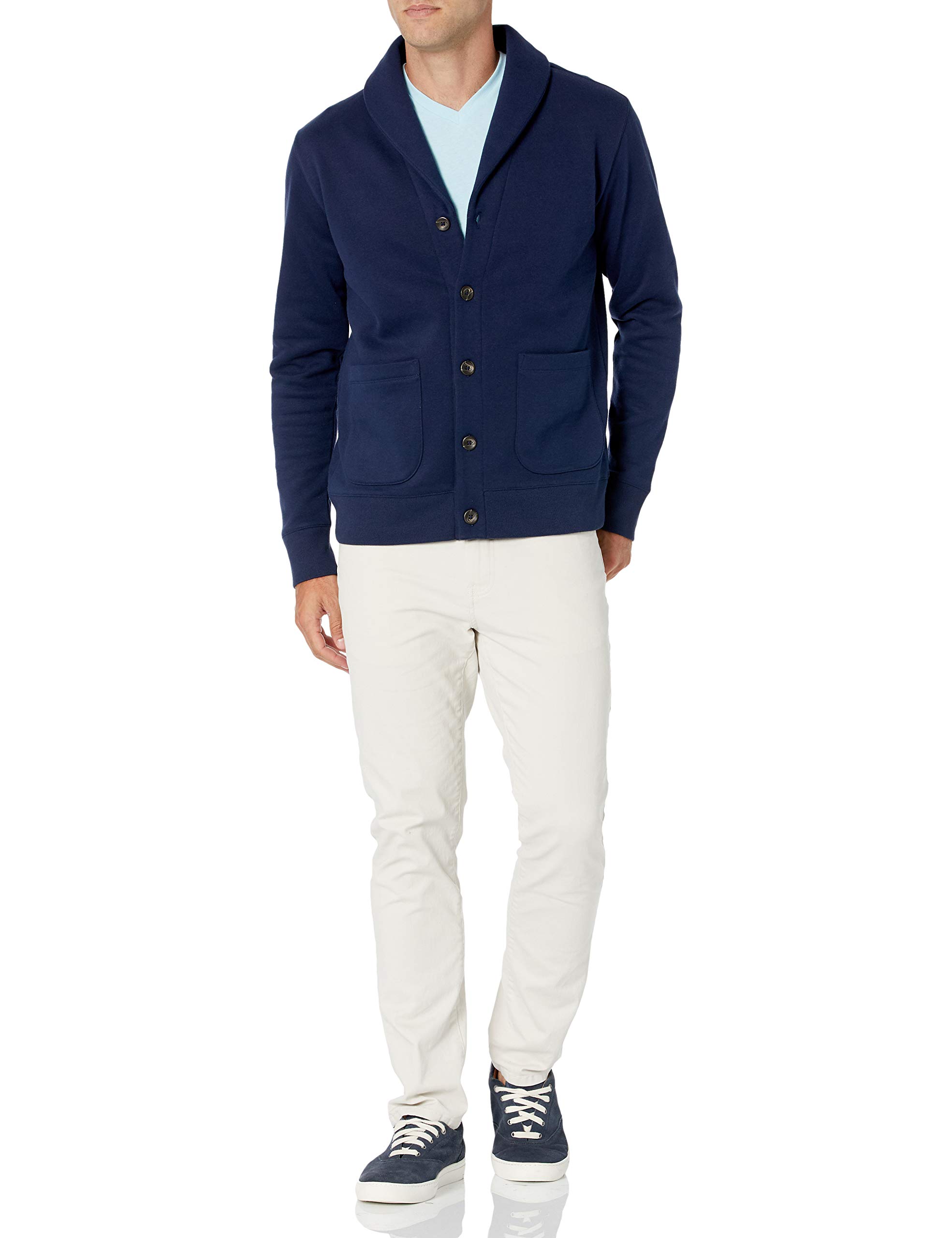 Amazon Essentials Cardigan a Maniche Lunghe in Felpa con Collo Sciallato Uomo