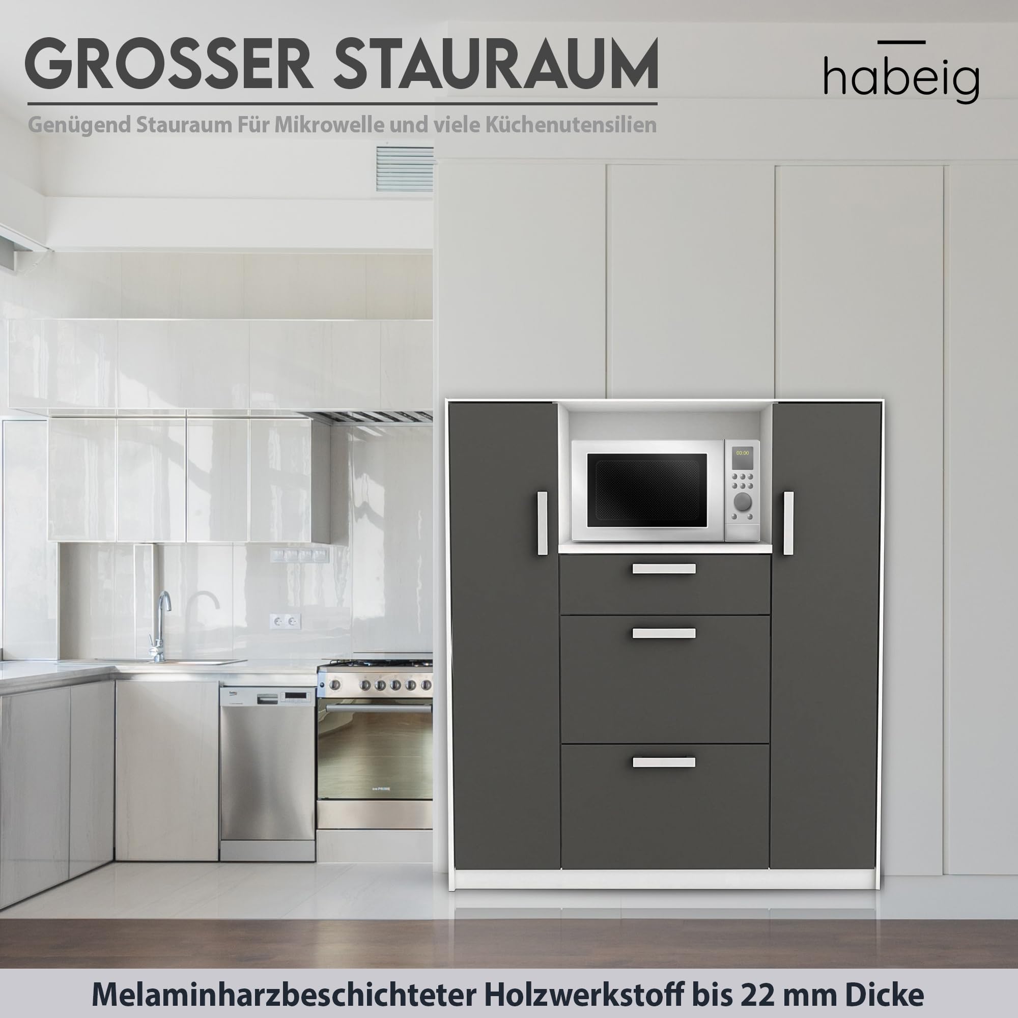 habeig Küchenschrank, küchenmöbel, Singleküche, Küchenregal, Küchenzeile, Schrank, 68kg! schwer, Küche, 40Tx116Bx133H cm, #8540
