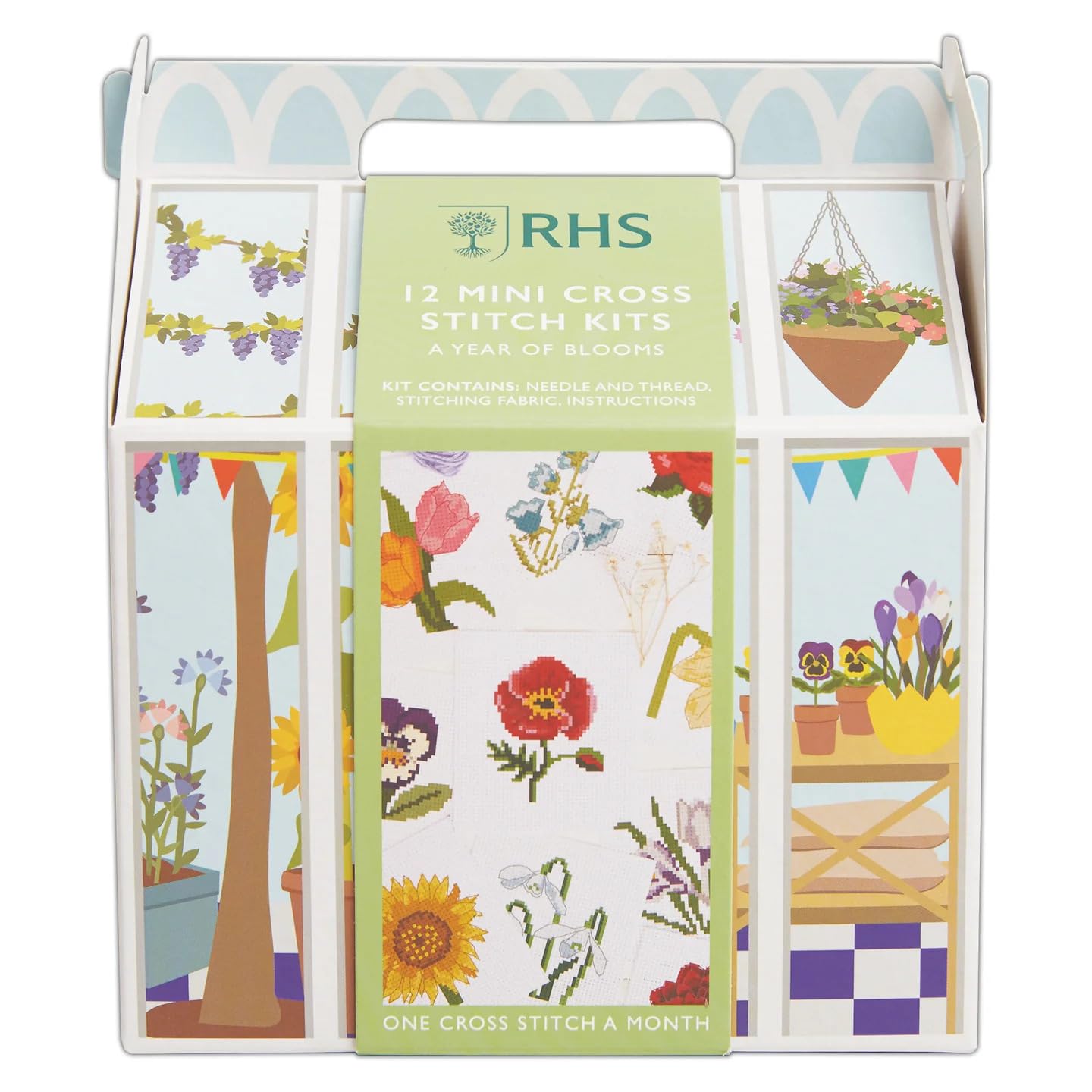 RHS Royal Horticultural Society Mini Cross Stitch Kits, 12 Months Of Cross Stitch, Embroidery Threads Craft Kits, Art, Craft Accessories, Adults Craft Kit, Beginners Craft, Counted Embroidery Patterns