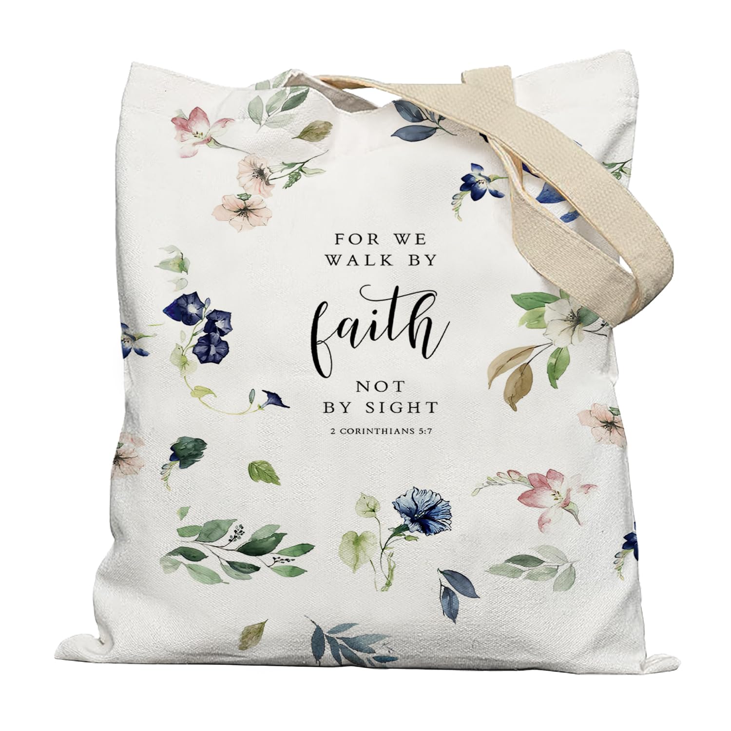 Lacosu Christian Tote Bag - Walk by Faith Canvas Bag for Women, Bible Verse Gifts, Religious Reusable Grocery and Shopping Bags