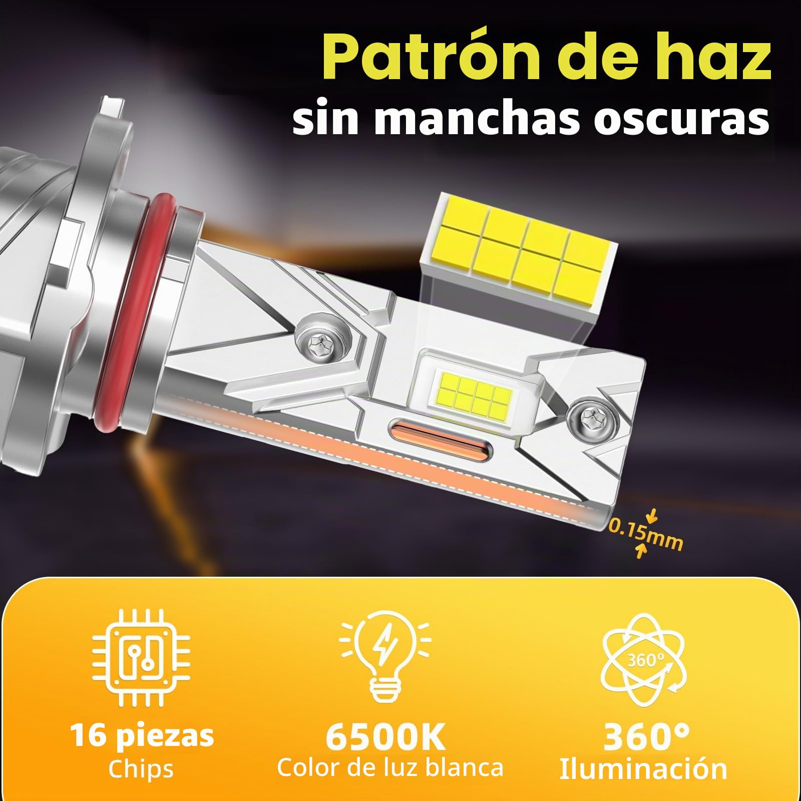 JOSHF Bombilla HB3/9005 LED, 18000LM 6500K Blanco Frío, HB3/9005 LED Diseño Mini 1:1 Plug and Play, para coches y motos, Pack de 2