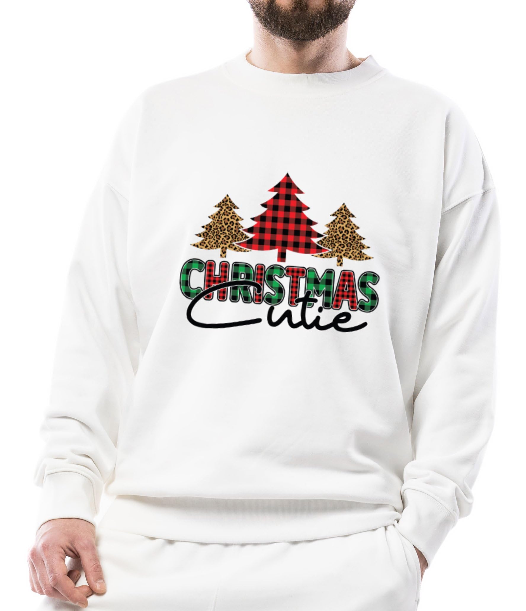 Christmas Cutie Unisex Sweatshirt, Festive Holiday Sweatshirt, Cute Christmas Tree Sweatshirt, Buffalo Plaid, Leopard Print-image-5