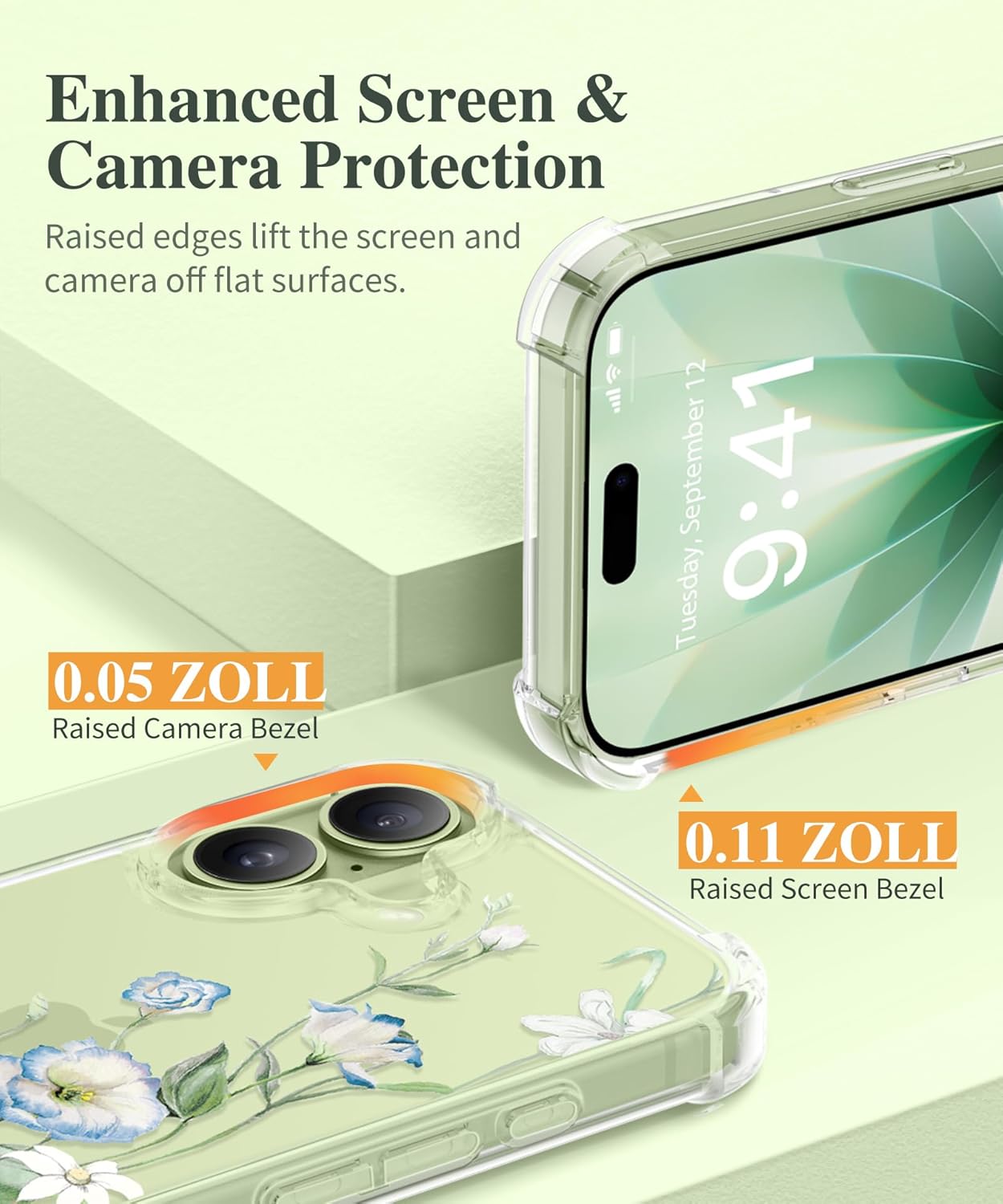 GVIEWIN for iPhone 17 Case, with Screen Protector+Camera Lens Protector, [NonYellowing] Clear Floral Slim Shockproof Protective Hard PC Back Women Phone Case for iPhone 17 6.3", Aquilegia/White - Image 6