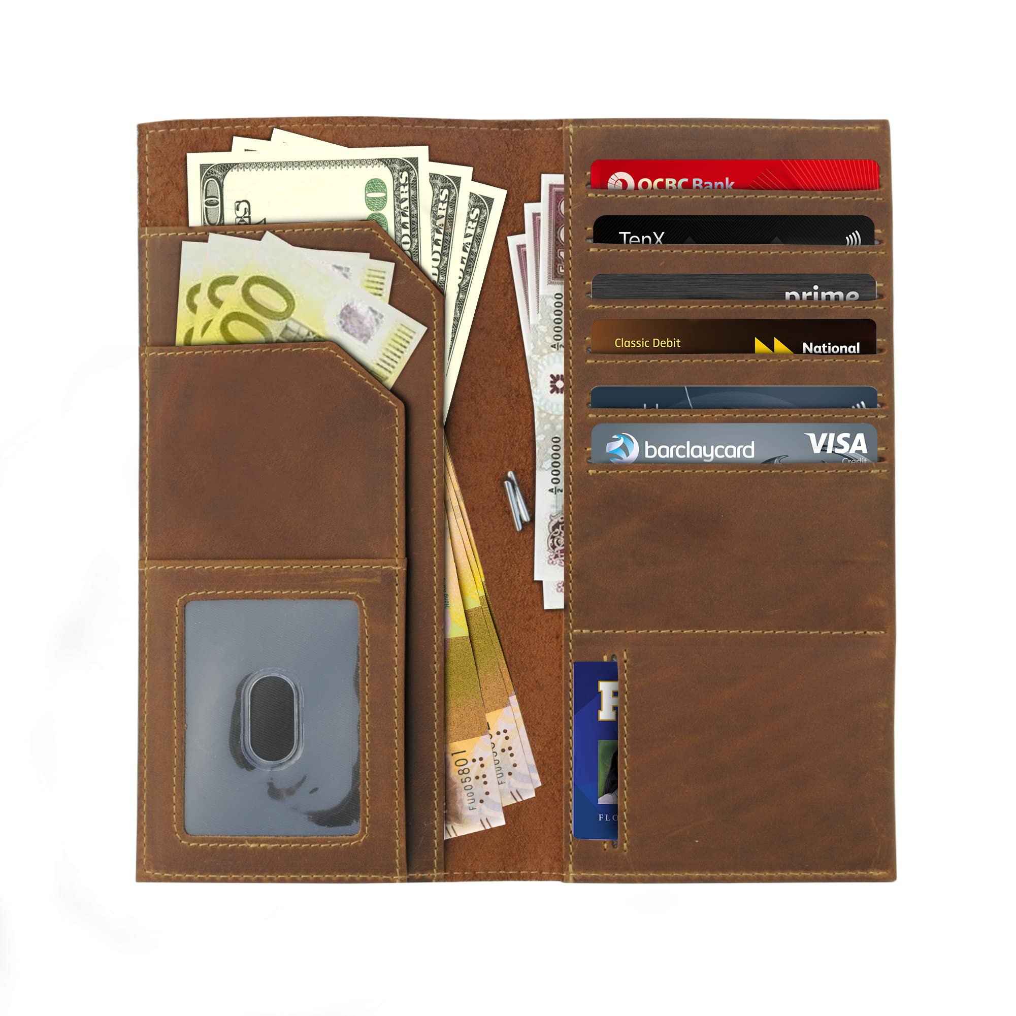 WANDERINGS Portapassaporto e portafoglio da viaggio in pelle Blocco RFID, taccuino da viaggio e portafoglio in vera pelle per uomo e donna, portapassaporto e portafoglio da viaggio, 11x23 cm