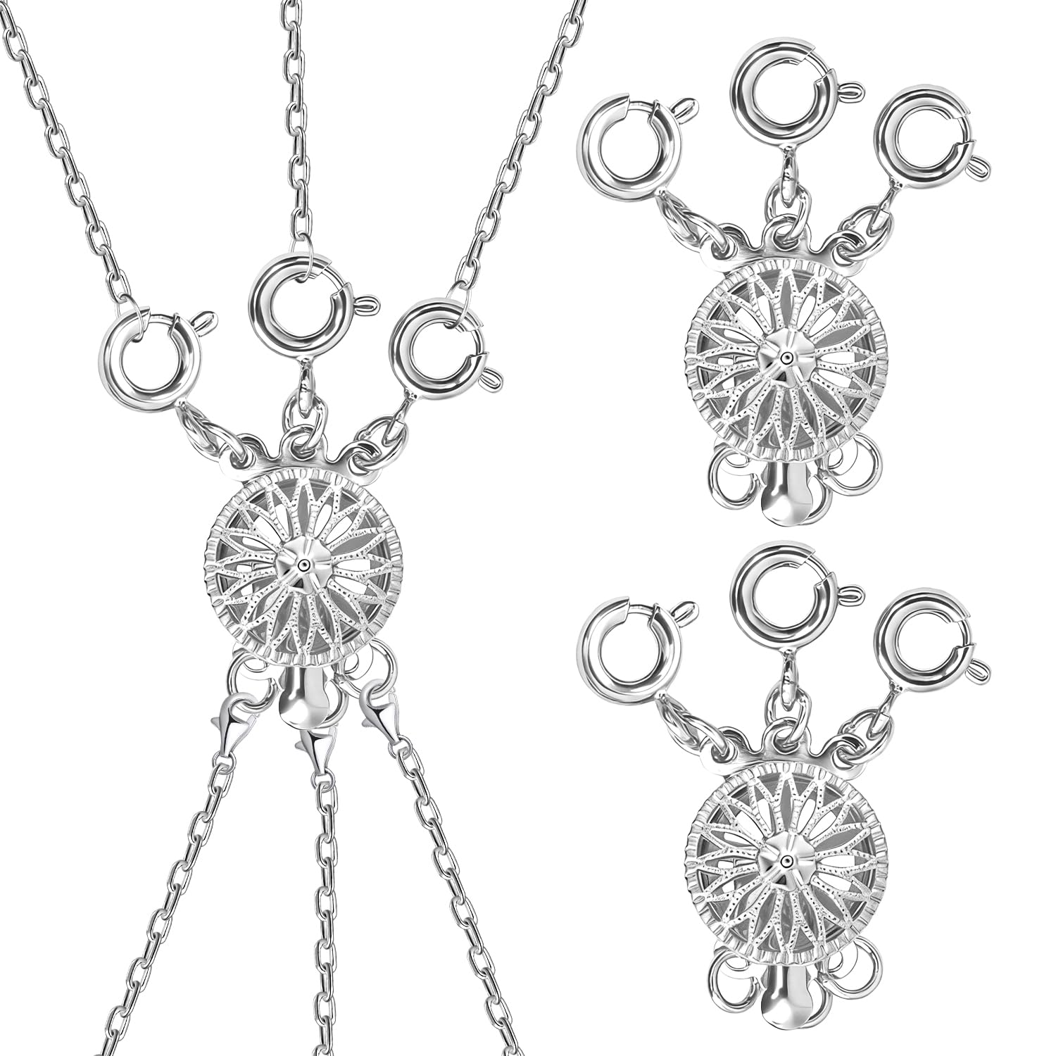 2 Pcs Necklace Layering Clasp | 3-Hole Multi-Strand Bracelet Connector | Necklace Separator for Jewelry Stacking Styling (Silver)