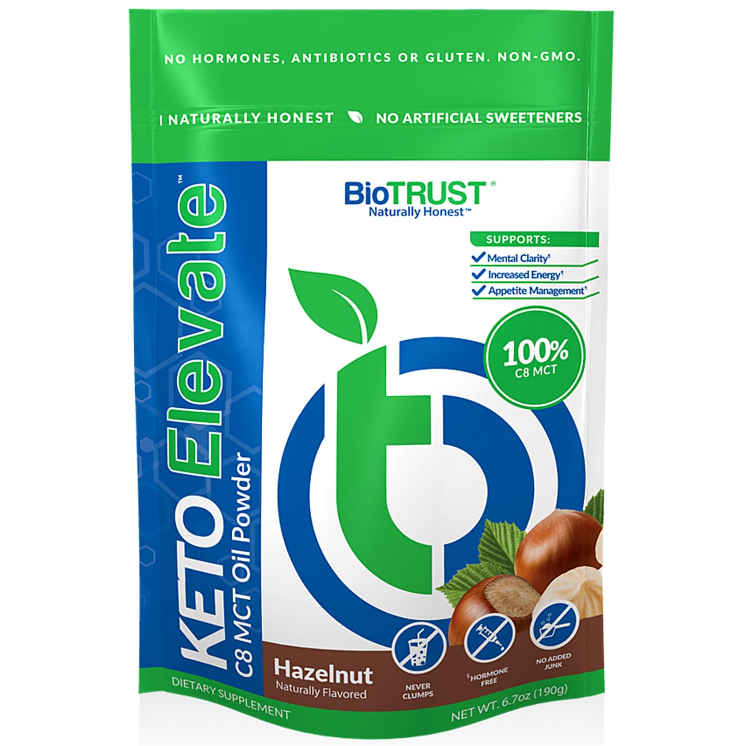 BioTrust Keto Elevate – C8 MCT Oil Powder – Ketogenic MCT Coffee Creamer, Keto Coffee Creamer – Clean Energy, Mental Focus & Clarity – 100% Caprylic Acid MCT Powder, Non-GMO (Hazelnut, 20 Servings)