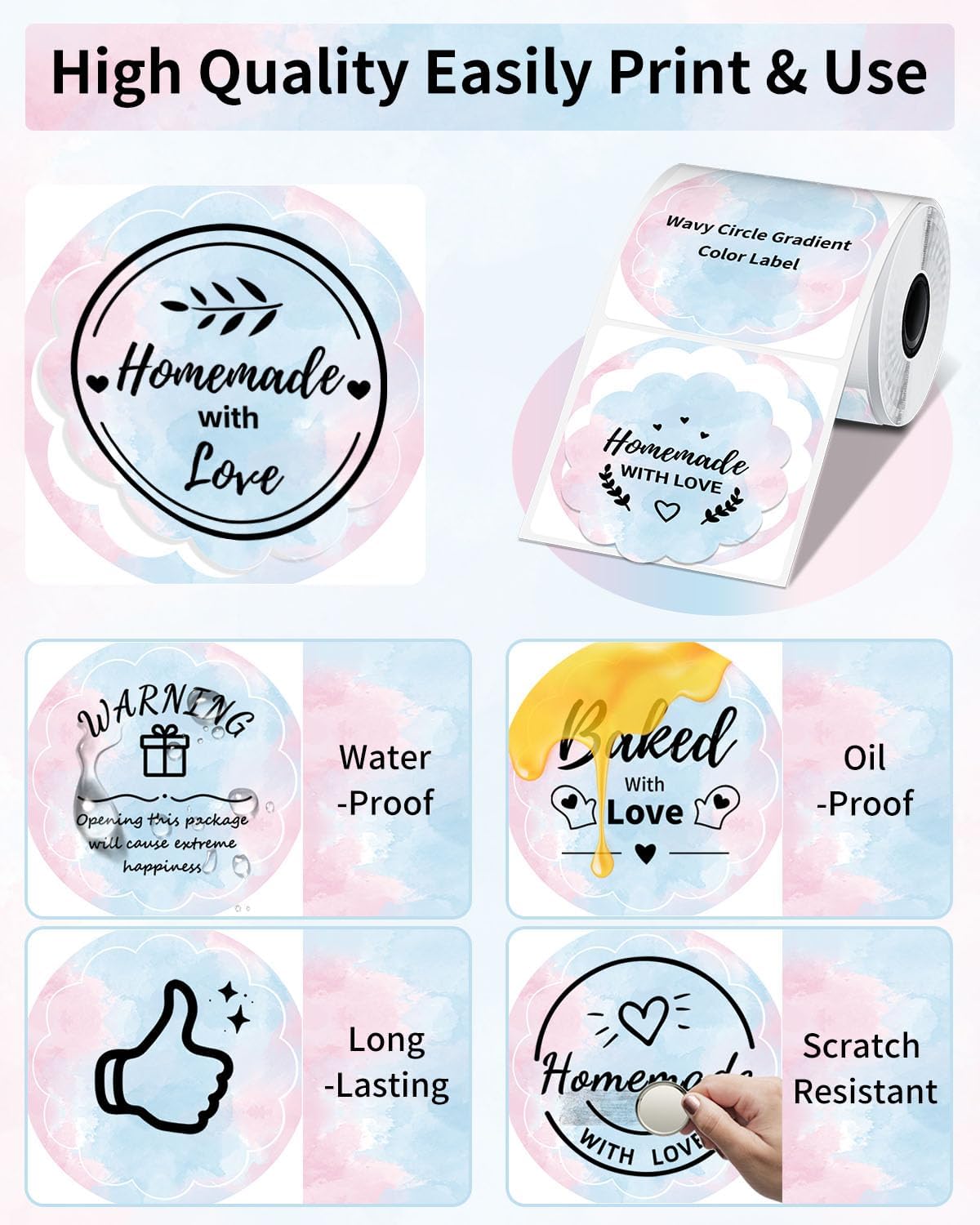 Phomemo Wavy Circle Thermal Label, Gradient Rainbow Blue Sticker Label for M110/M100/M220/M250/M108 Label Makers, 1.96" x 1.96" (50x50 mm), for Barcode/Address/Mailing/Logo/Business/Home - Image 5