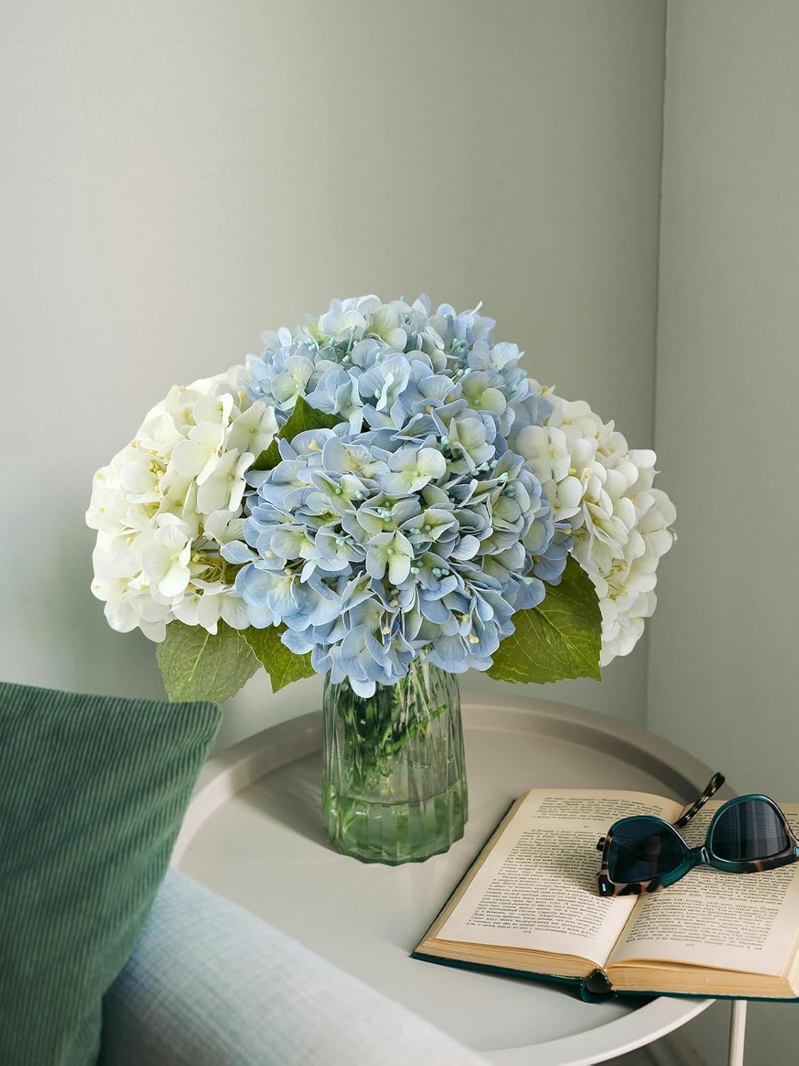 4 Pcs 20'' Real Touch Hydrangeas 2 White 2 Light Blue Artificial Hydrangeas Flowers Faux Latex Hydrangea for Kitchen Living Room Porch Home Decor Baby Shower Party Wedding Table Centerpiece - Image 2