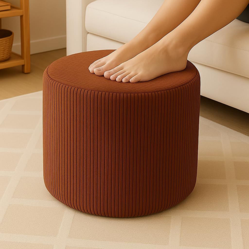 KKdema Round Pouf Ottoman and Foot Rest,Soft Corduroy Poufs with Sponge chunkFilling, Comfort Sponge Stuffed Poofs forCouch Desk Resting Your Feet,