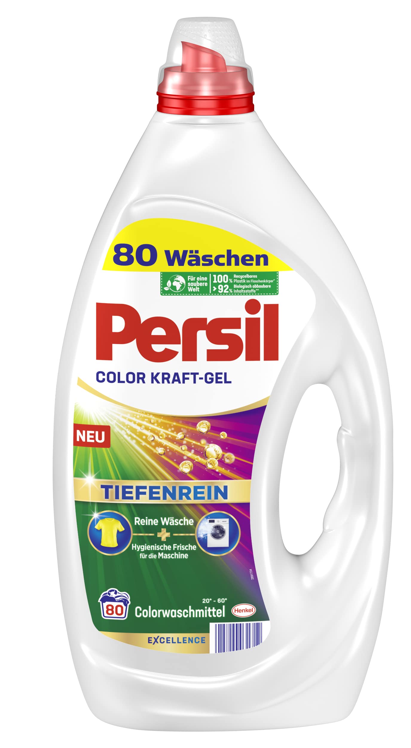 Persil Gel Color Kraft (80 lavaggi), detersivo liquido con tecnologia puramente profonda, detersivo per colori per capi puri e freschezza igienica per la macchina, efficace a partire da 20 °C