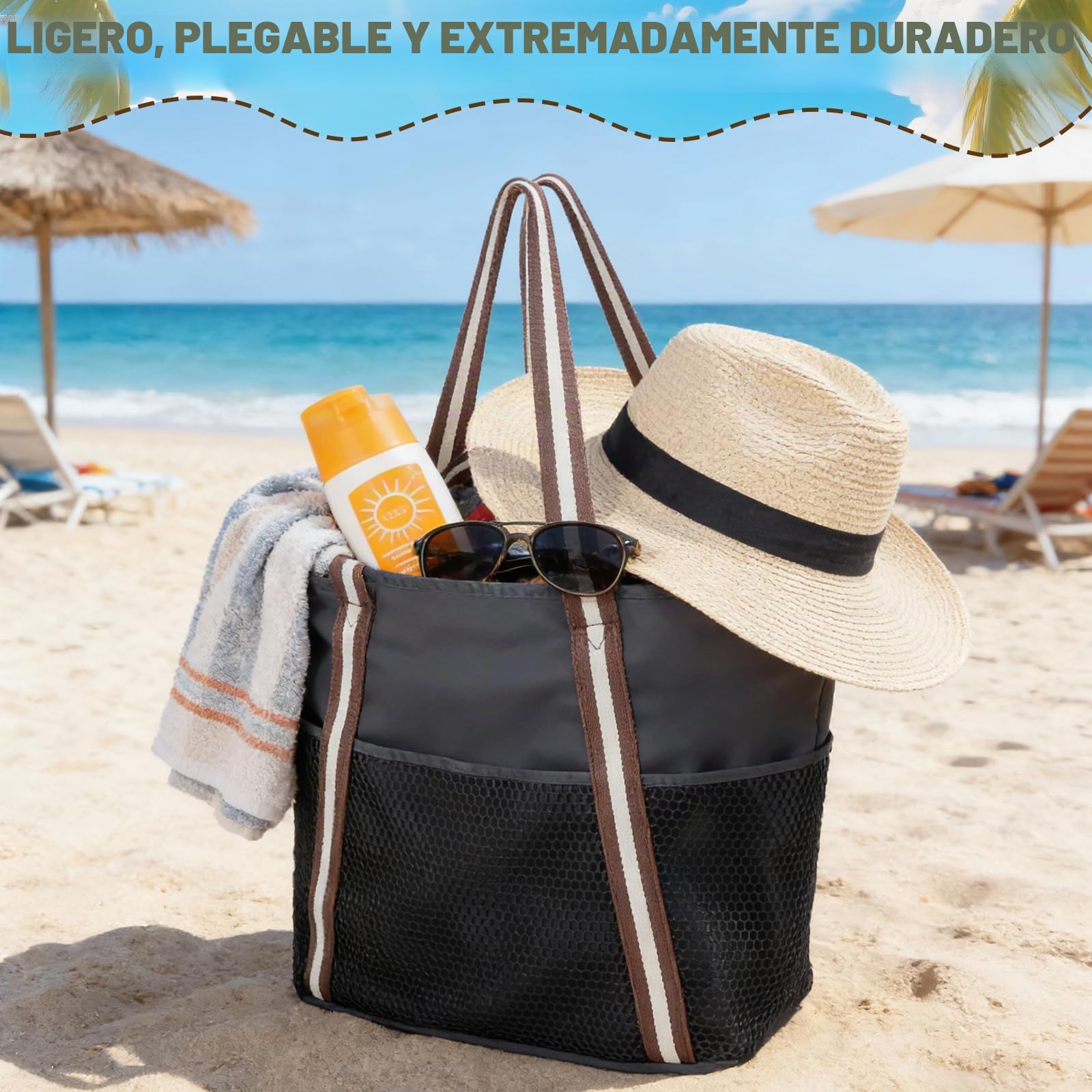 Bolsa de playa para mujer, bolsa de playa con cremallera, bolsa de playa grande XXL, bolsa de transporte para familia, bolsa impermeable para piscina, bolsa de playa plegable