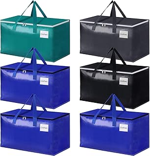 StorageRight Moving Bags-Heavy Duty Moving Boxes, Storage Totes with Zipper, Reinforced Handles and Tag Pocket-Collapsible Moving Supplies for Moving, Storage and Travel 93L(Four Colors-6 Pack)