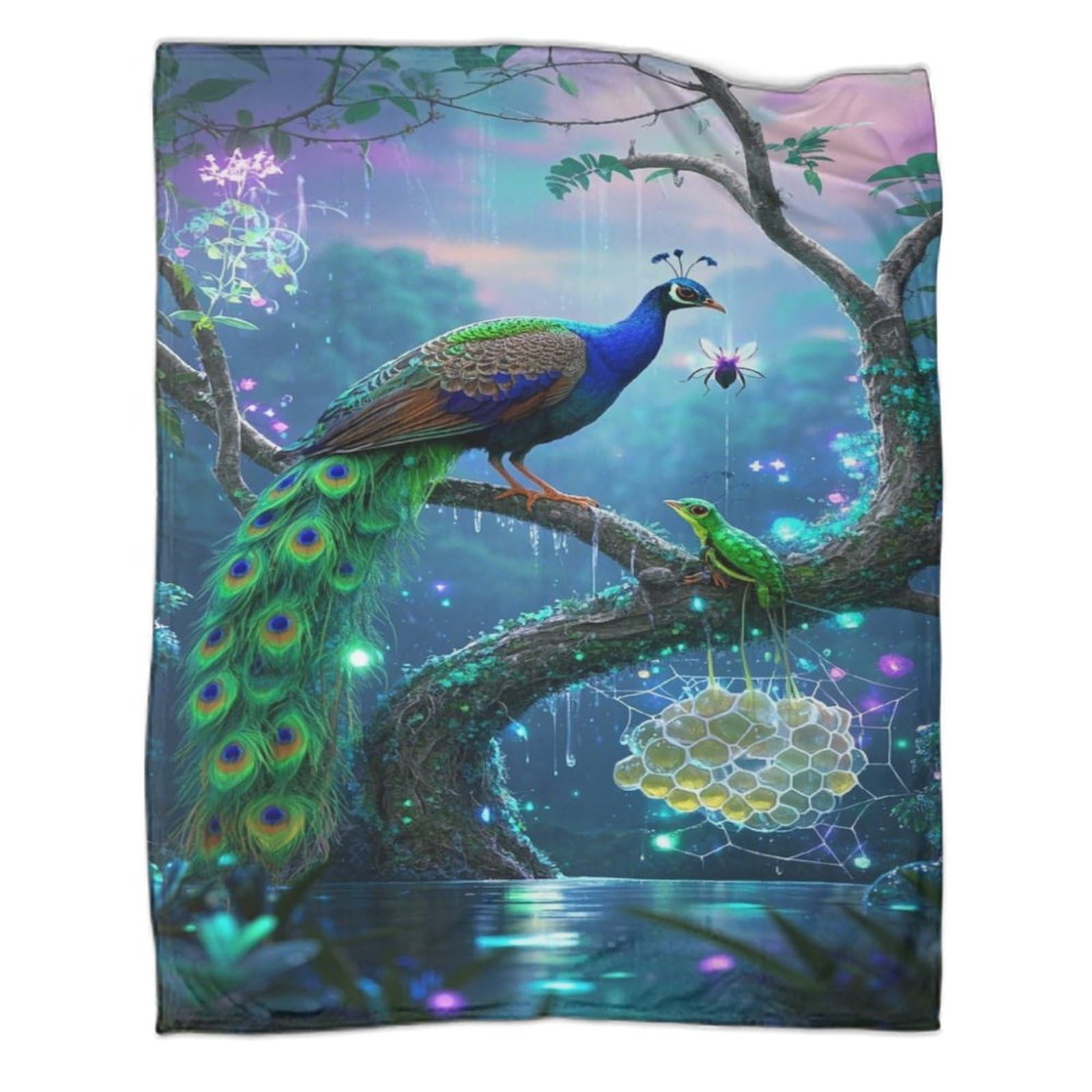 YYVKPMLXC Peacock Bed Blanket 3D Pattern Natural Landscape Flannel Plush Blankets Soft Warm for Sofa, Couch, Bed 40x50inch(100x130cm)
